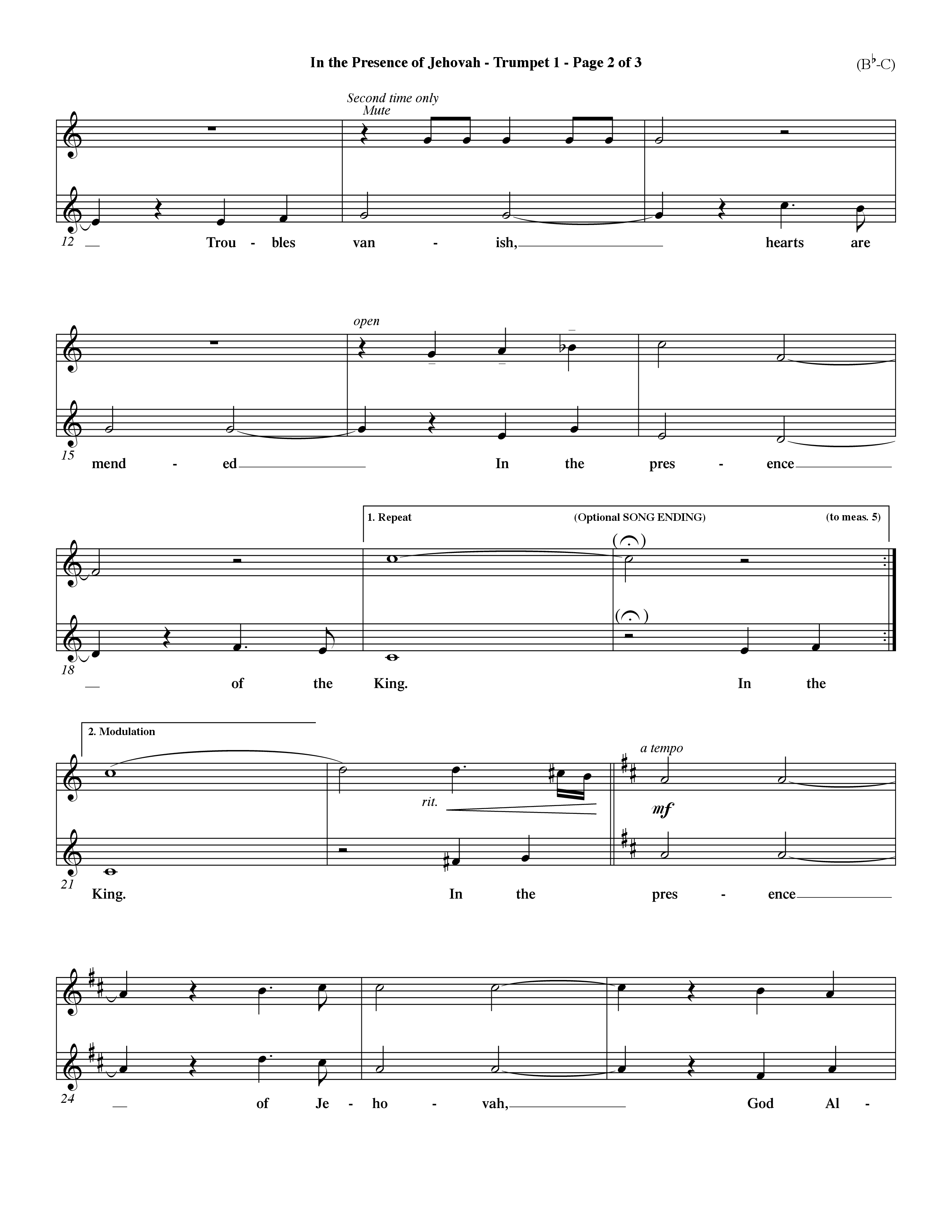 In The Presence Of Jehovah (Choral Anthem SATB) Trumpet 1 (Word Music Choral / Orch. Keith Wilbanks)