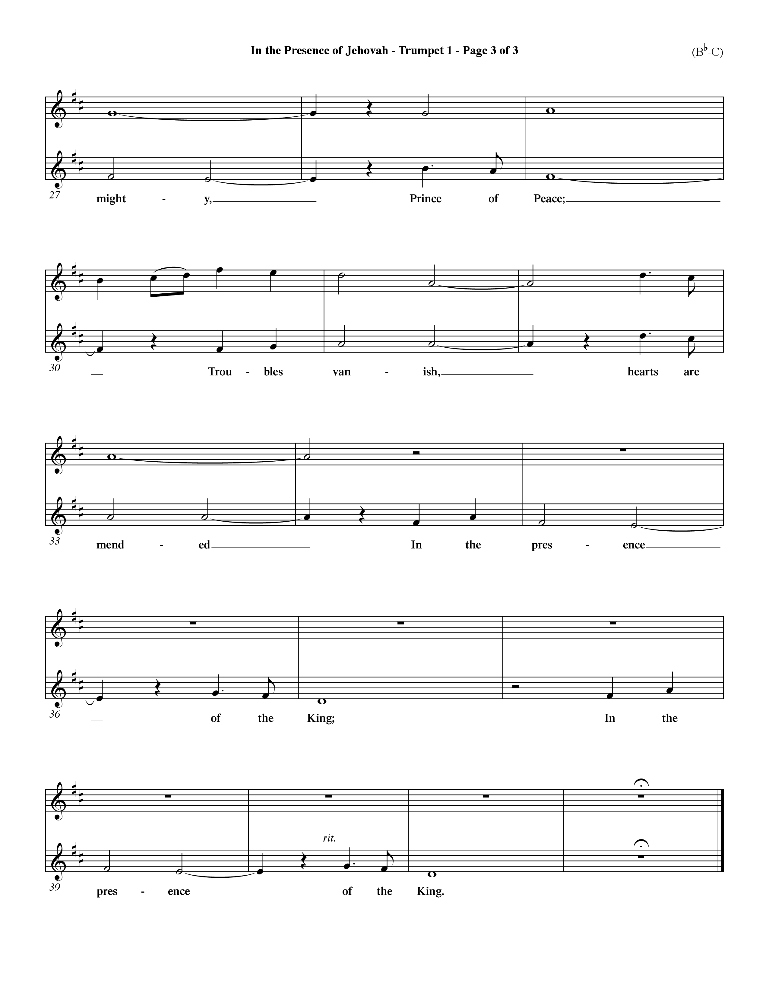 In The Presence Of Jehovah (Choral Anthem SATB) Trumpet 1 (Word Music Choral / Orch. Keith Wilbanks)