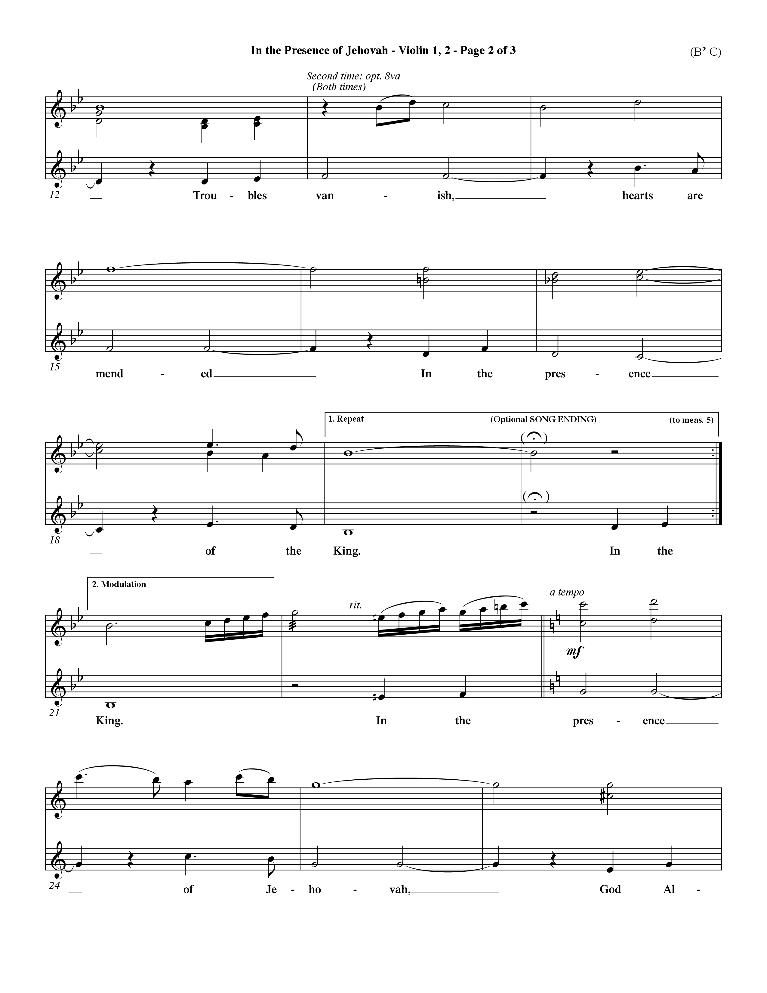 In The Presence Of Jehovah (Choral Anthem SATB) Violin 1/2 (Word Music Choral / Orch. Keith Wilbanks)