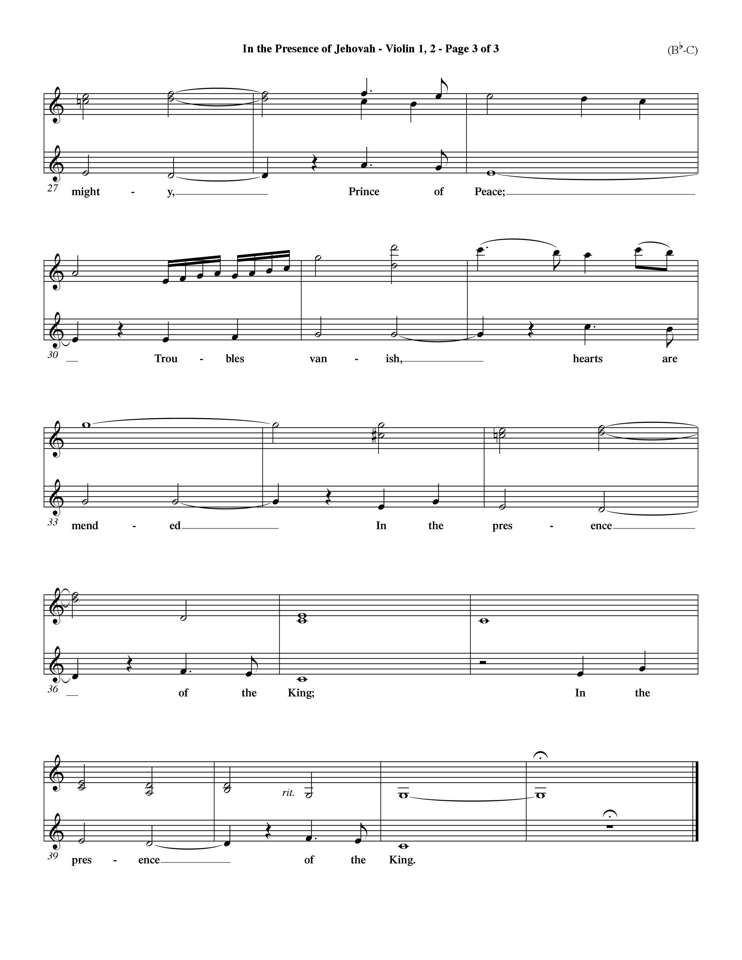 In The Presence Of Jehovah (Choral Anthem SATB) Violin 1/2 (Word Music Choral / Orch. Keith Wilbanks)