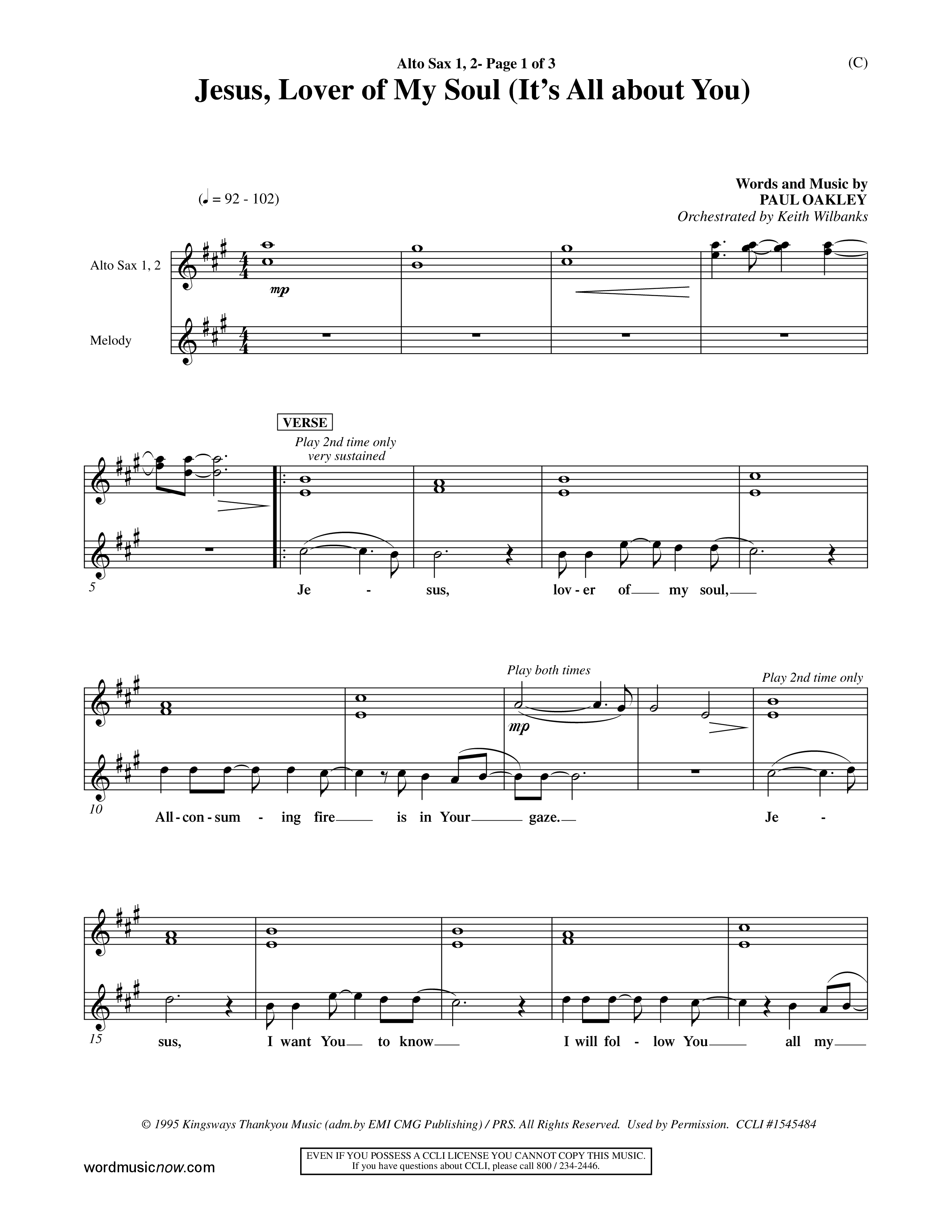 Jesus Lover of My Soul (It's All About You) (Choral Anthem SATB) Alto Sax 1/2 (Word Music Choral / Orch. Keith Wilbanks)