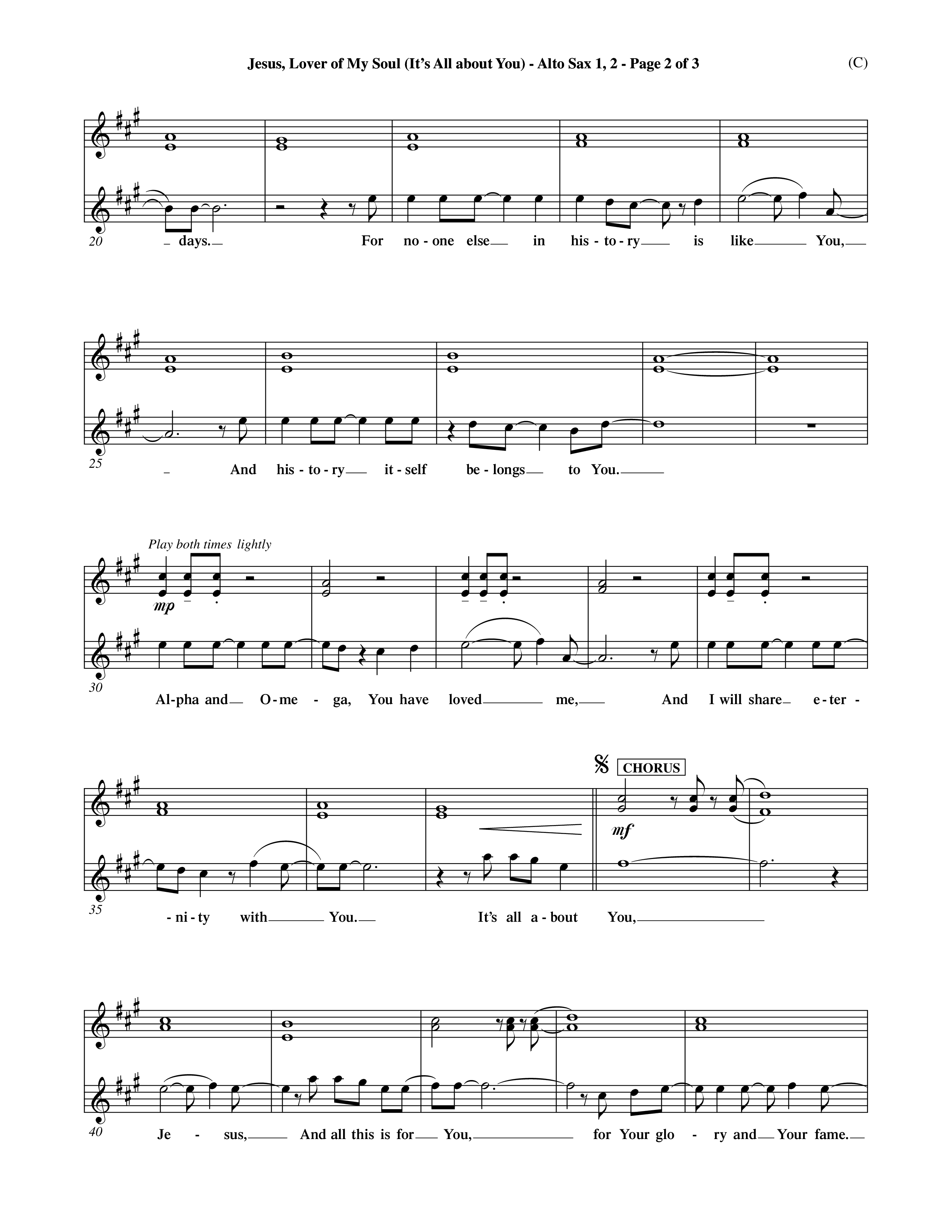 Jesus Lover of My Soul (It's All About You) (Choral Anthem SATB) Alto Sax 1/2 (Word Music Choral / Orch. Keith Wilbanks)