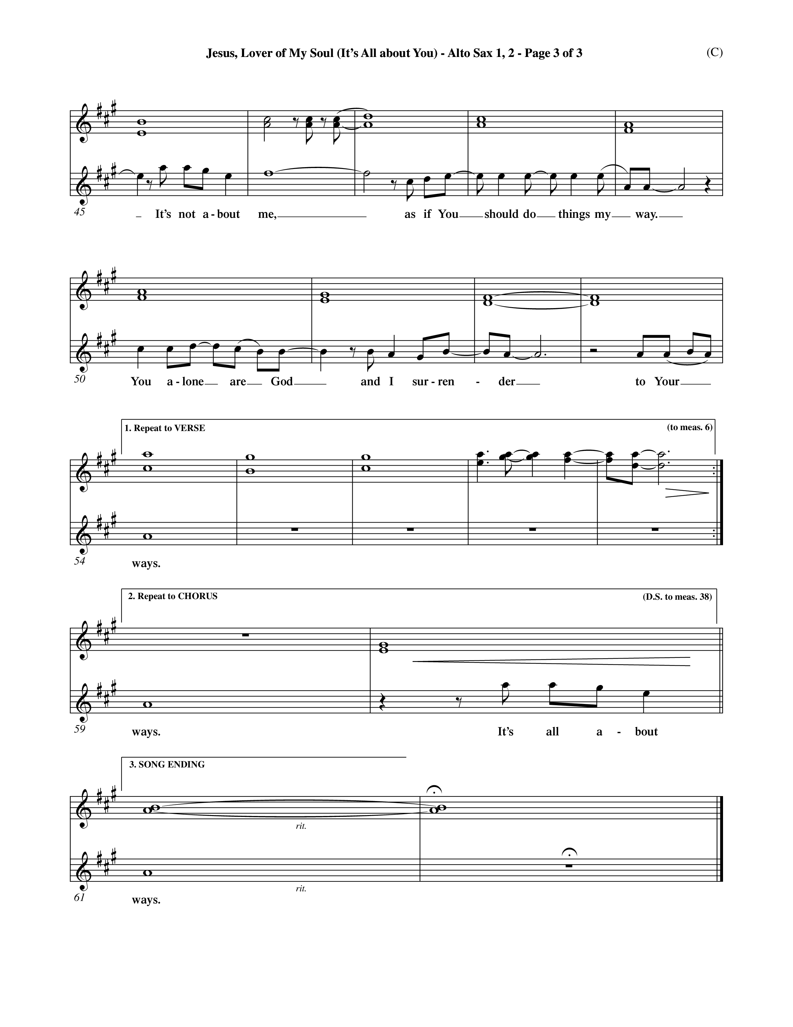 Jesus Lover of My Soul (It's All About You) (Choral Anthem SATB) Alto Sax 1/2 (Word Music Choral / Orch. Keith Wilbanks)