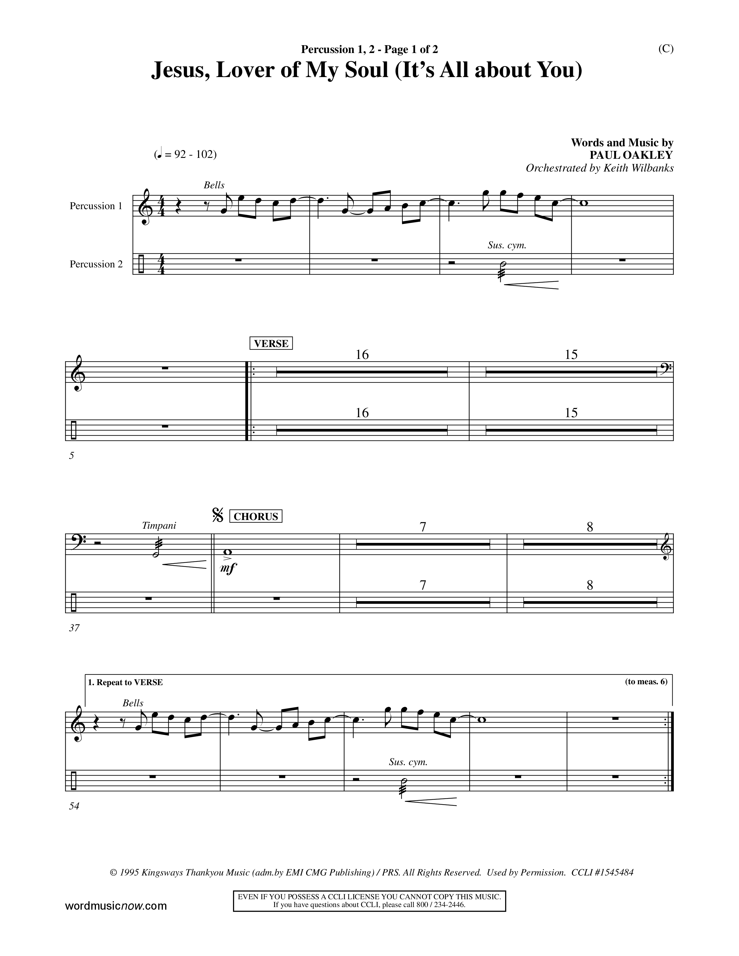 Jesus Lover of My Soul (It's All About You) (Choral Anthem SATB) Percussion 1/2 (Word Music Choral / Orch. Keith Wilbanks)