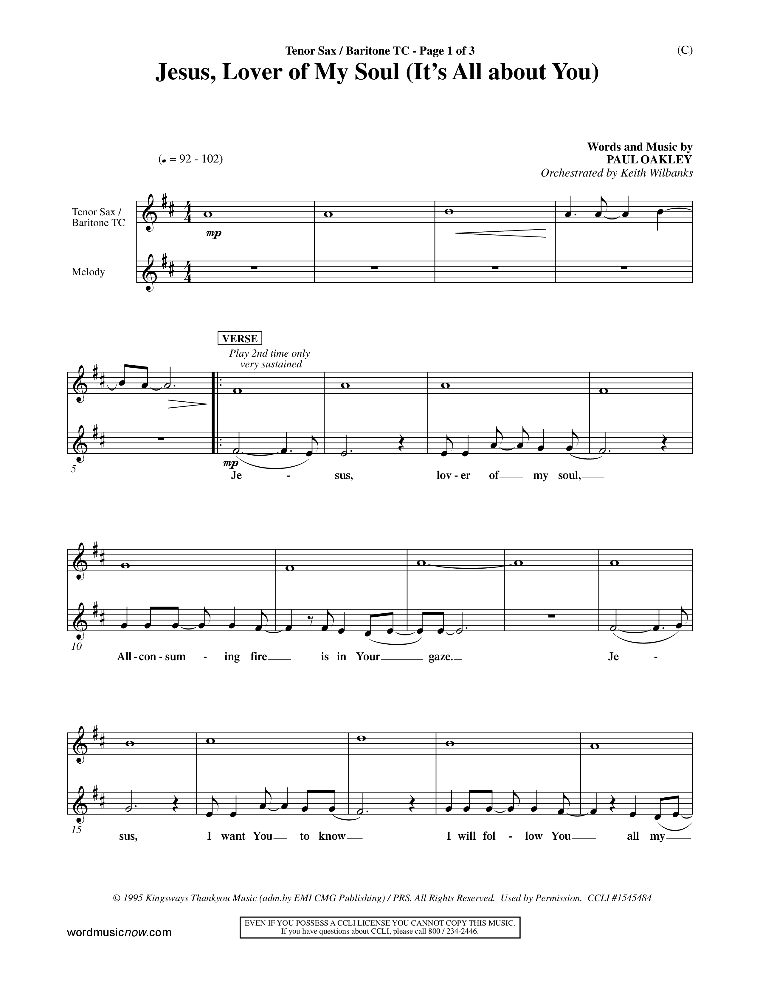 Jesus Lover of My Soul (It's All About You) (Choral Anthem SATB) Tenor Sax/Baritone T.C. (Word Music Choral / Orch. Keith Wilbanks)