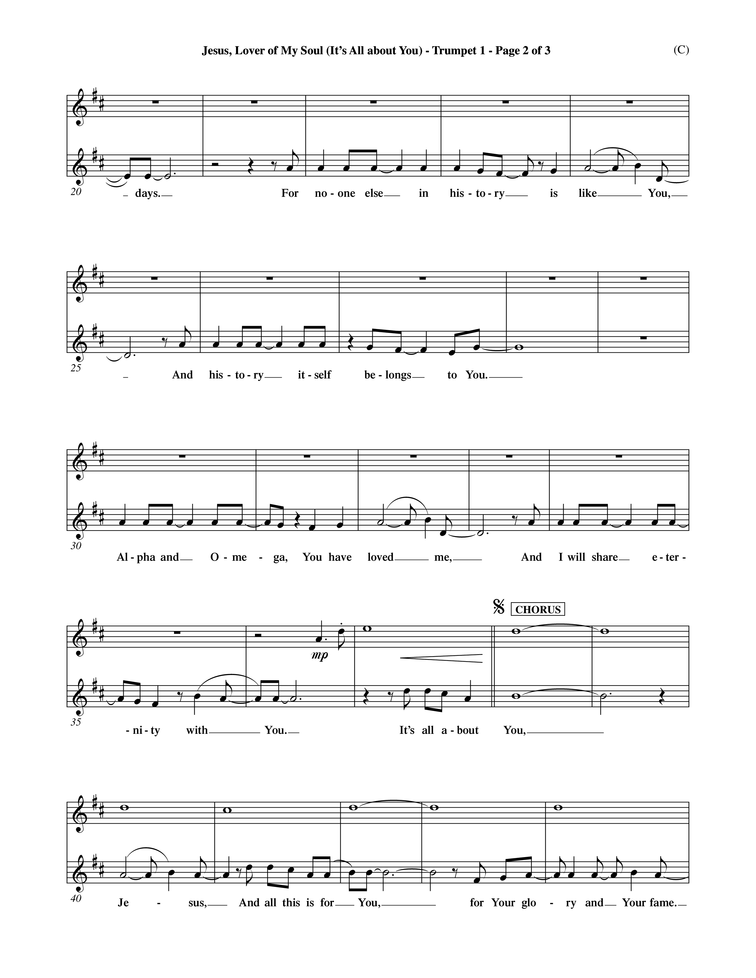 Jesus Lover of My Soul (It's All About You) (Choral Anthem SATB) Trumpet 1 (Word Music Choral / Orch. Keith Wilbanks)