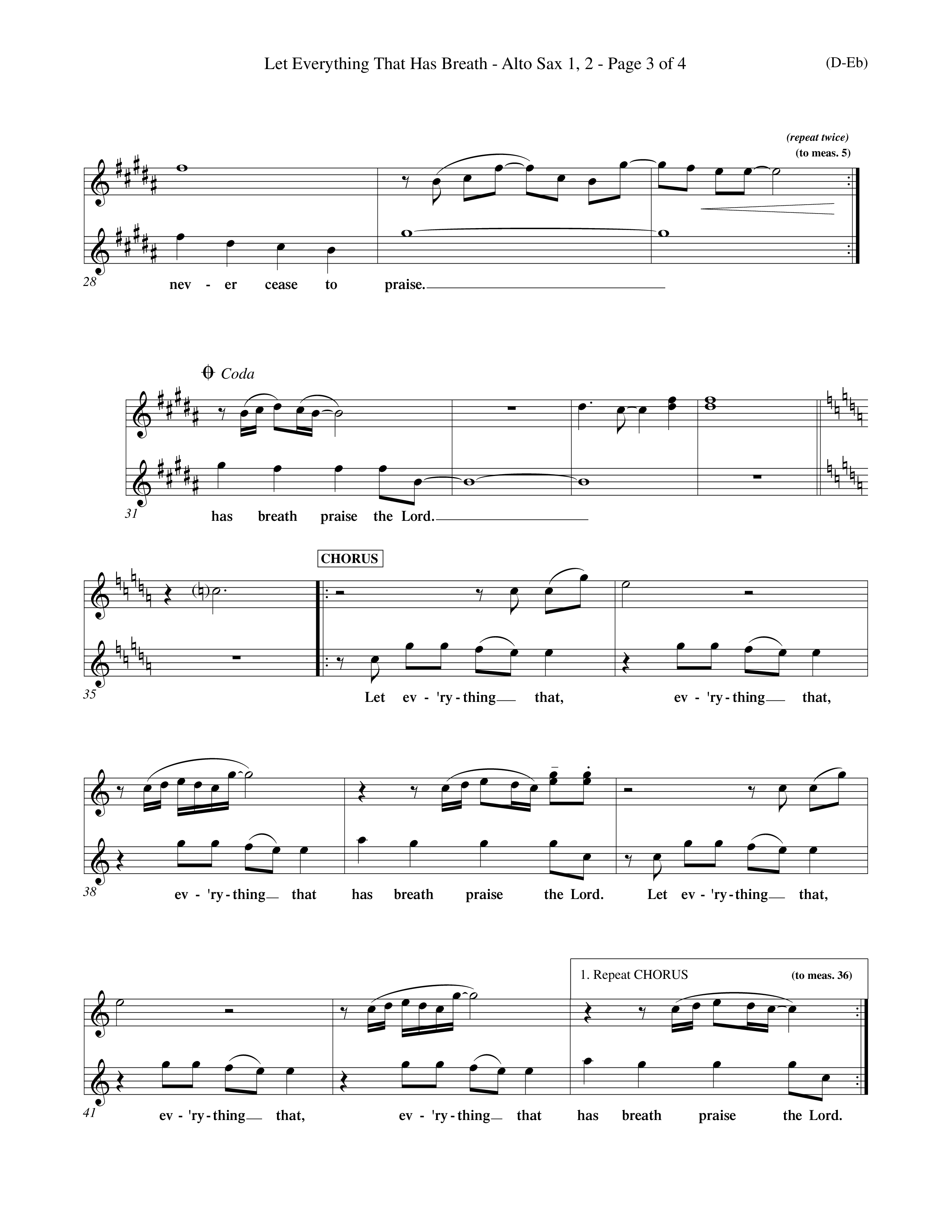 Let Everything That Has Breath (Choral Anthem SATB) Alto Sax 1/2 (Word Music Choral / Orch. Jeff Cranfill)