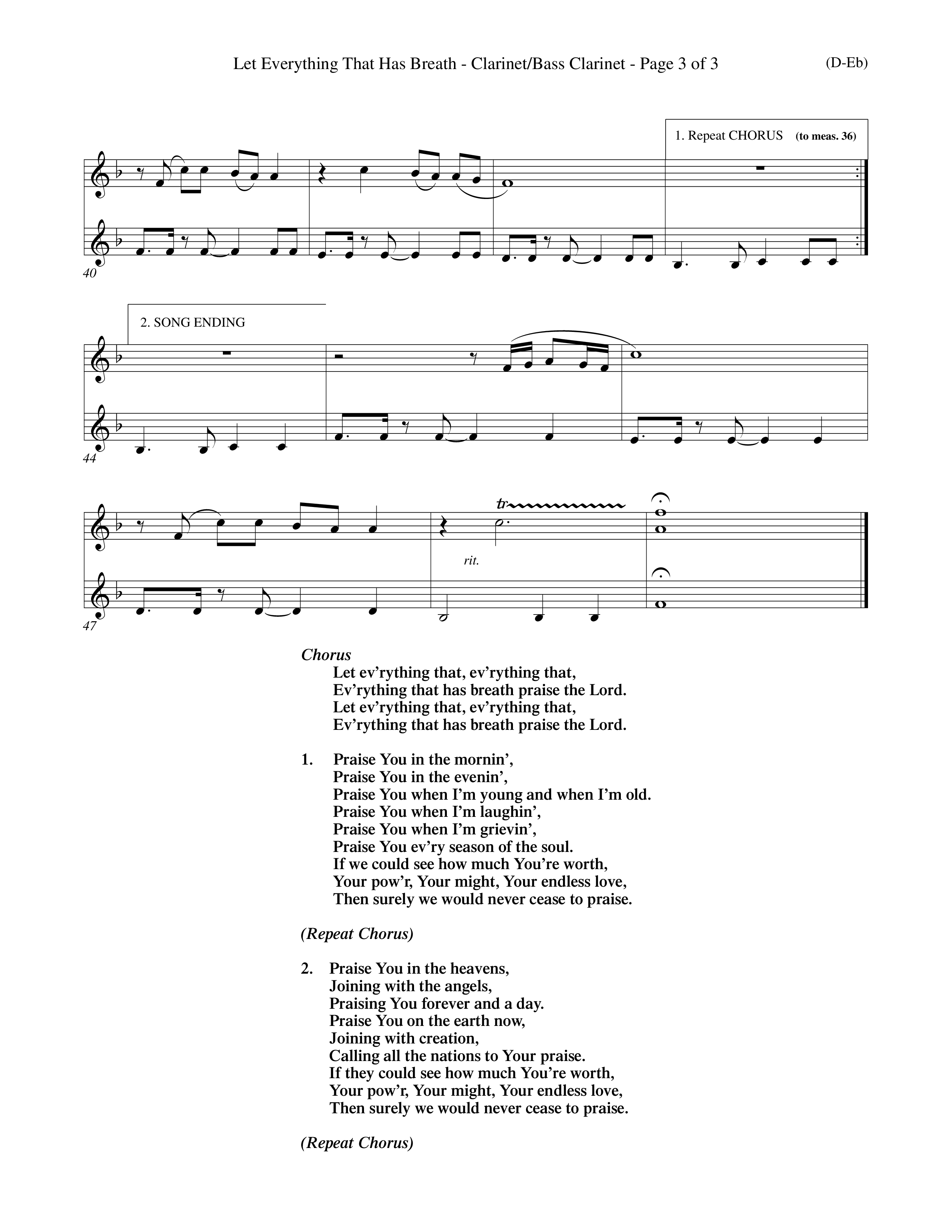 Let Everything That Has Breath (Choral Anthem SATB) Clarinet 1/2, Bass Clarinet (Word Music Choral / Orch. Jeff Cranfill)