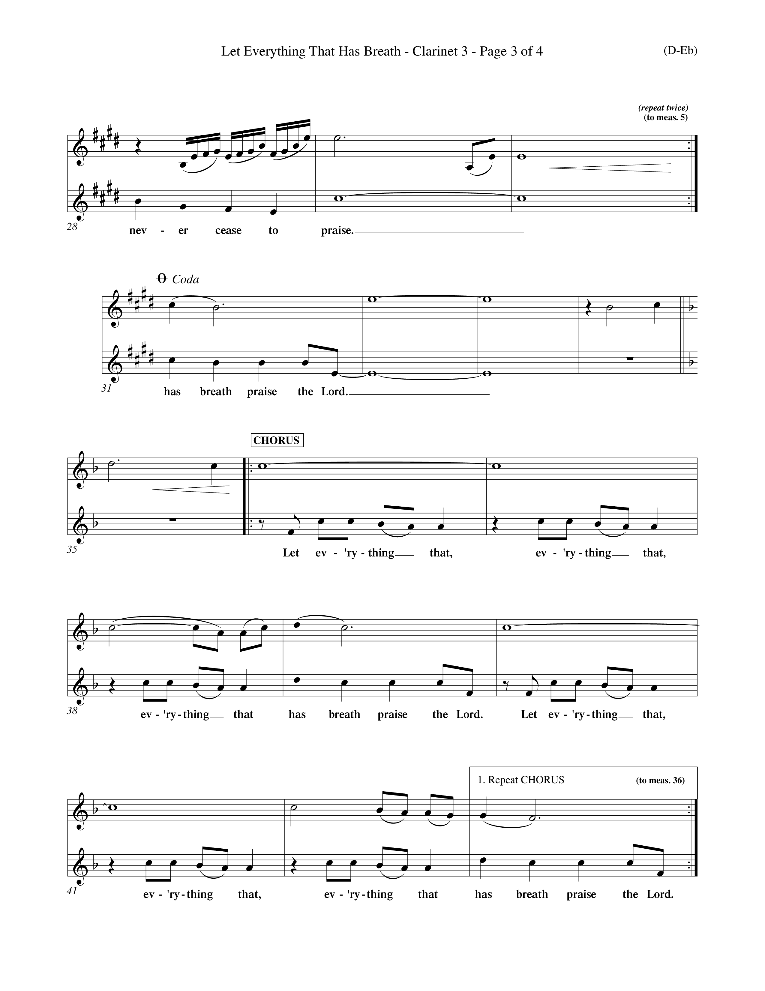 Let Everything That Has Breath (Choral Anthem SATB) Clarinet 3 (Word Music Choral / Orch. Jeff Cranfill)
