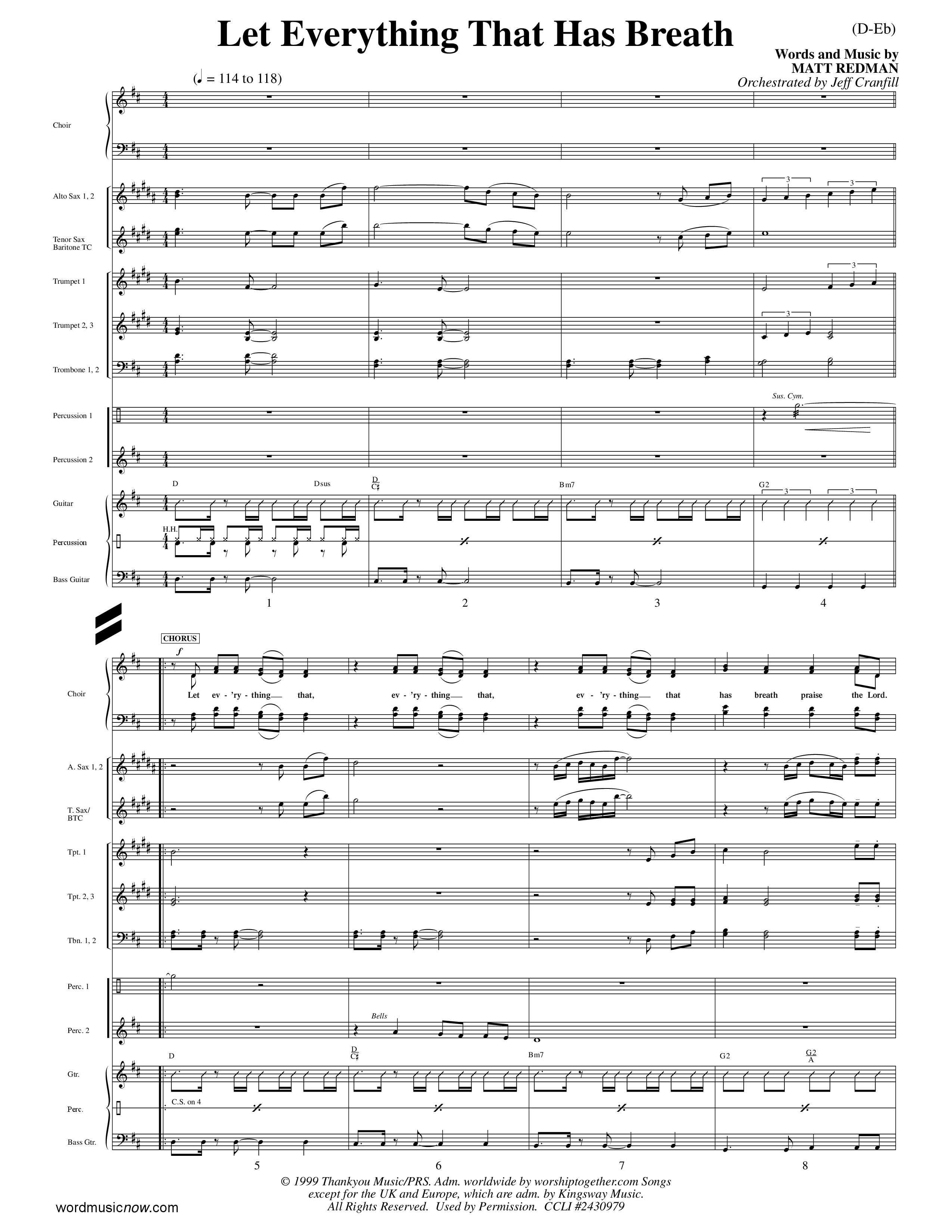 Let Everything That Has Breath (Choral Anthem SATB) PraiseBand (incl. Brass) (Word Music Choral / Orch. Jeff Cranfill)