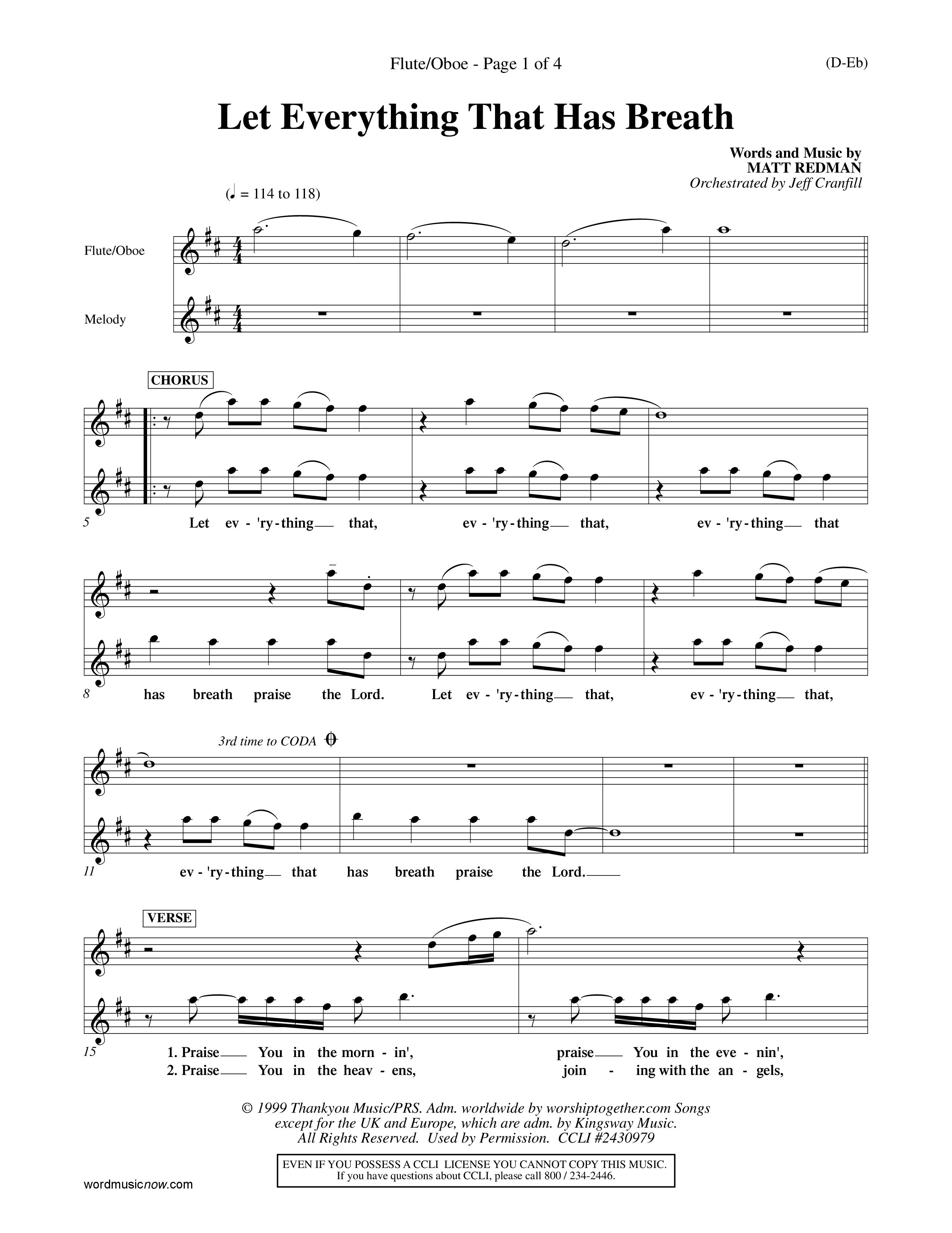 Let Everything That Has Breath (Choral Anthem SATB) Flute/Oboe (Word Music Choral / Orch. Jeff Cranfill)