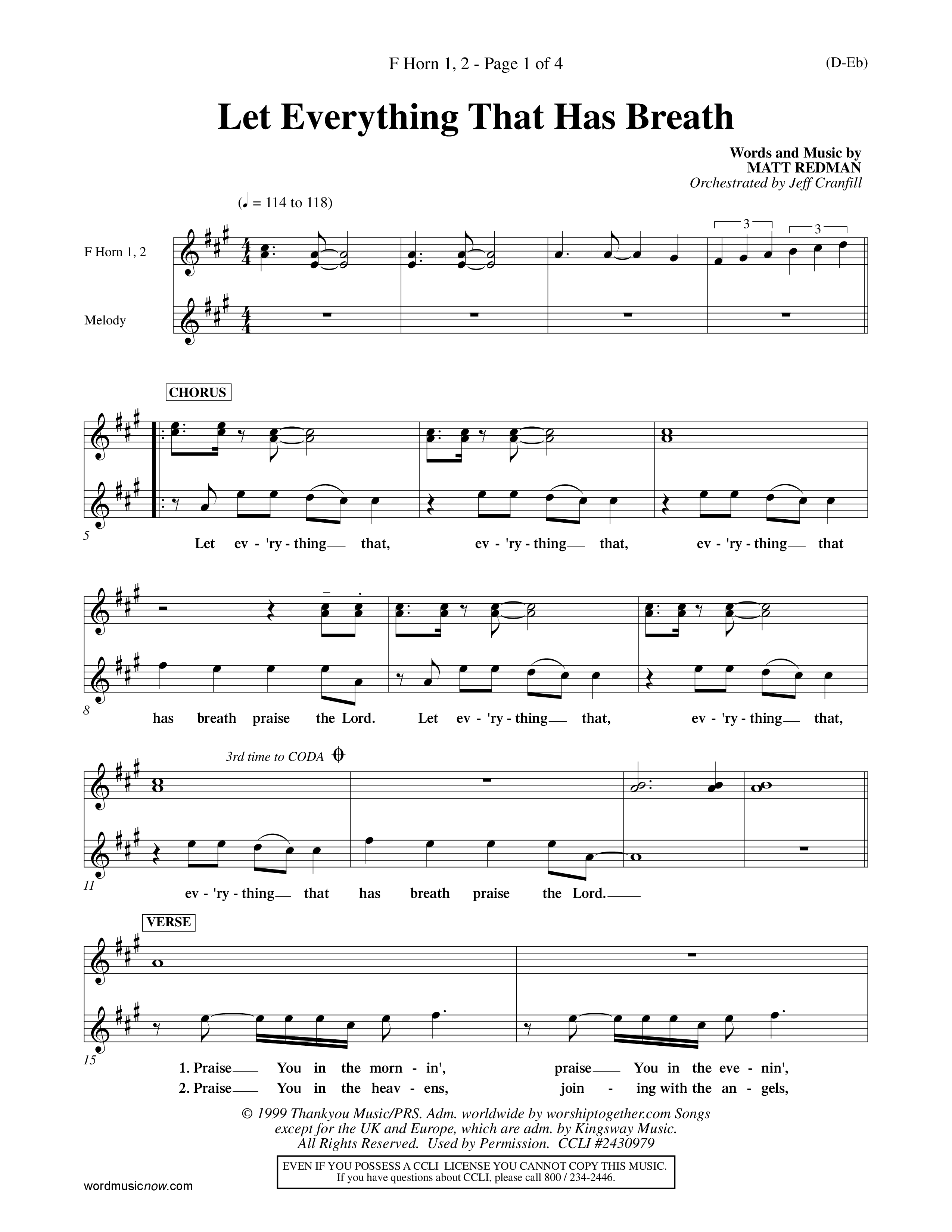 Let Everything That Has Breath (Choral Anthem SATB) French Horn (Word Music Choral / Orch. Jeff Cranfill)