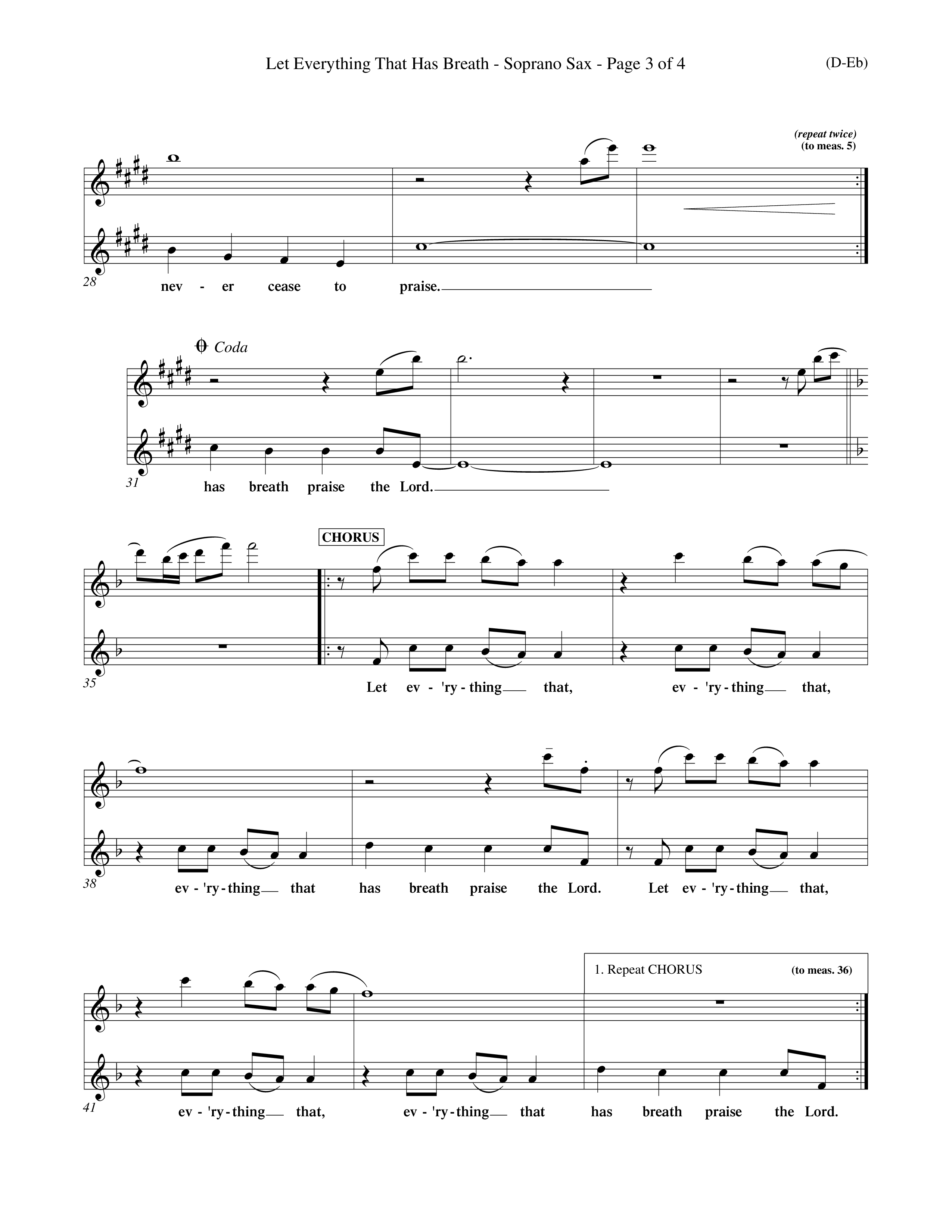 Let Everything That Has Breath (Choral Anthem SATB) Saxophone (Word Music Choral / Orch. Jeff Cranfill)
