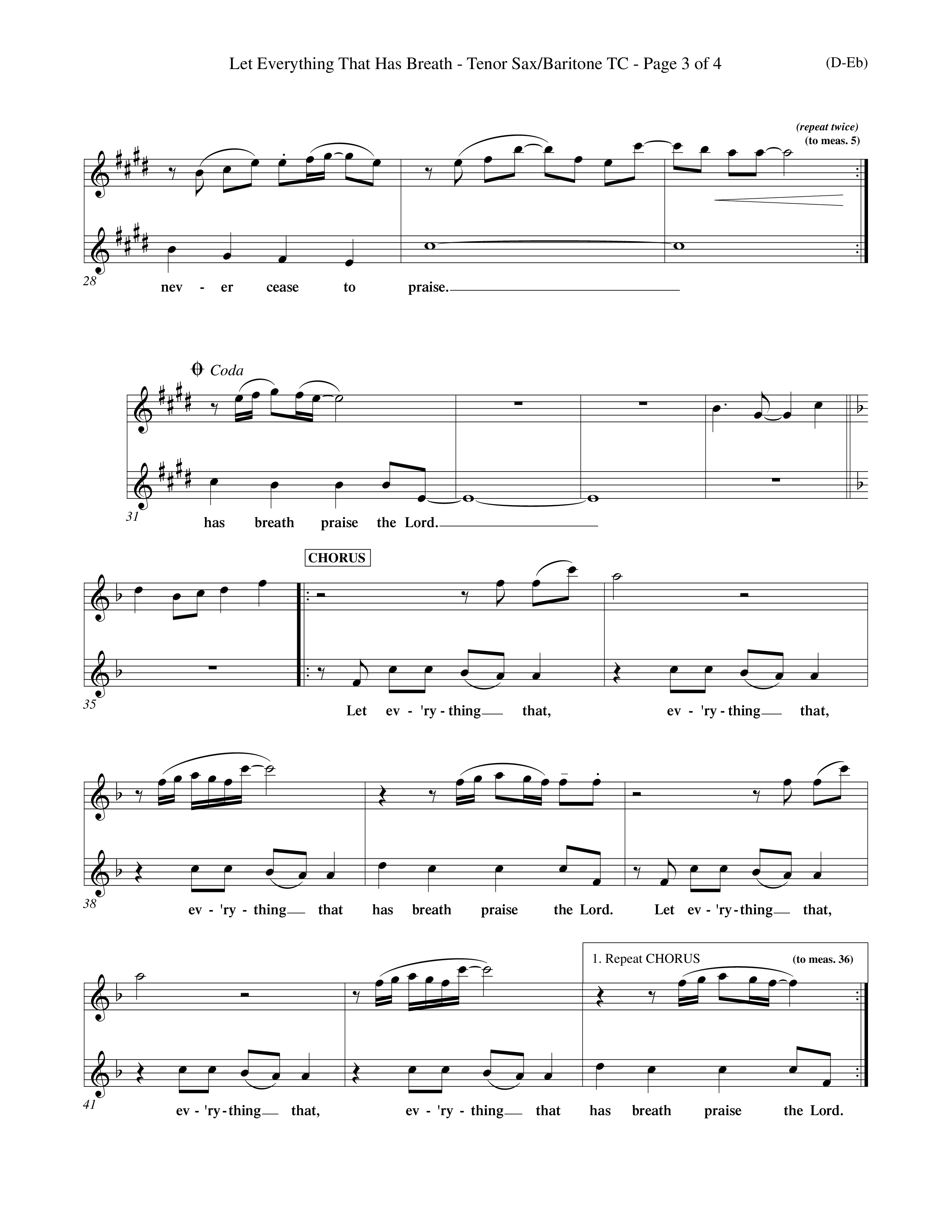 Let Everything That Has Breath (Choral Anthem SATB) Tenor Sax/Baritone T.C. (Word Music Choral / Orch. Jeff Cranfill)