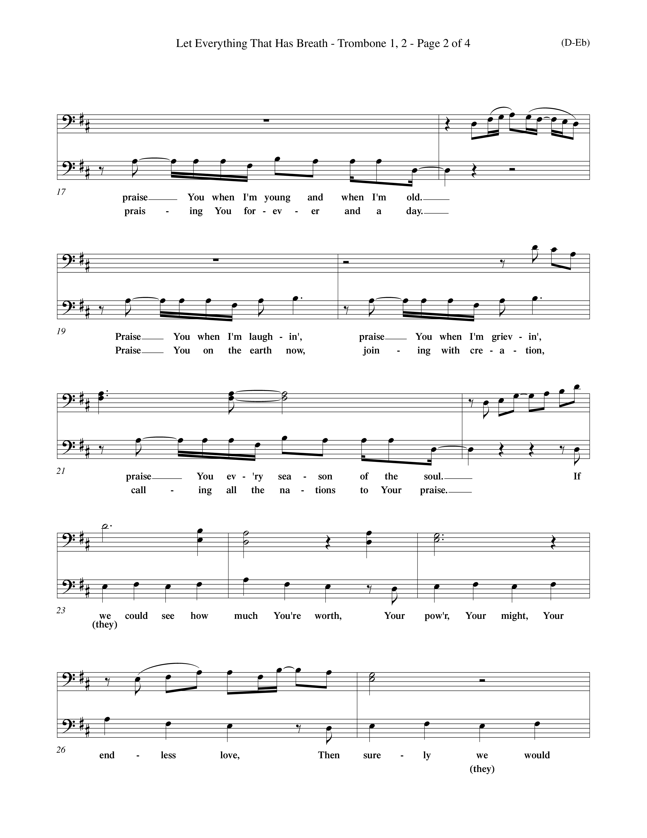 Let Everything That Has Breath (Choral Anthem SATB) Trombone 1/2 (Word Music Choral / Orch. Jeff Cranfill)