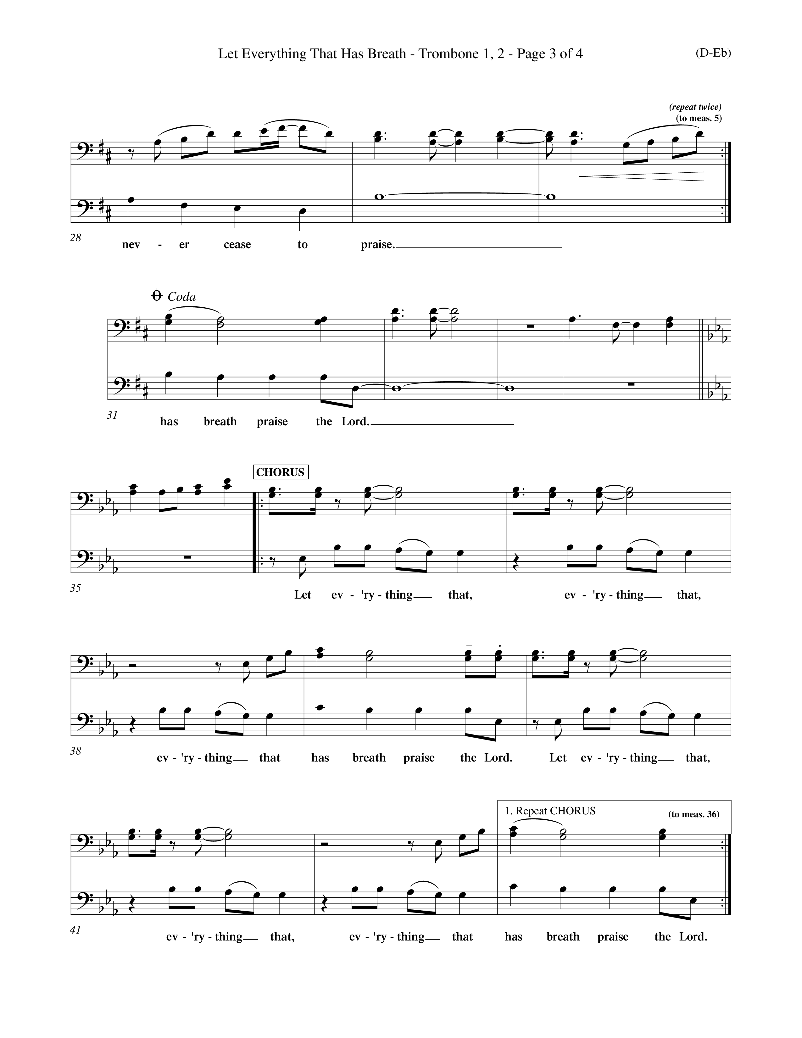 Let Everything That Has Breath (Choral Anthem SATB) Trombone 1/2 (Word Music Choral / Orch. Jeff Cranfill)