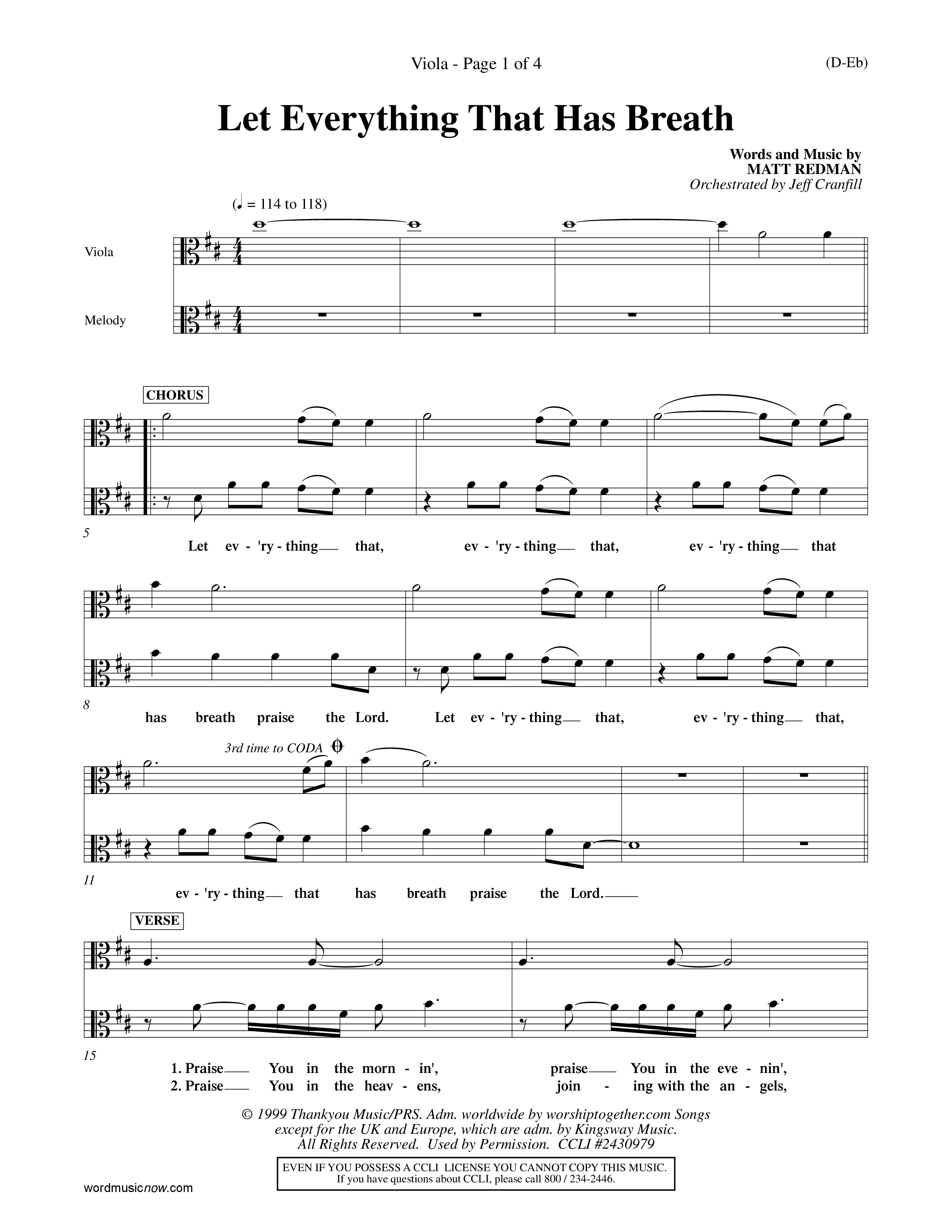 Let Everything That Has Breath (Choral Anthem SATB) Viola (Word Music Choral / Orch. Jeff Cranfill)