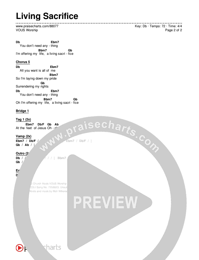 Living Sacrifice Chords & Lyrics (VOUS Worship)