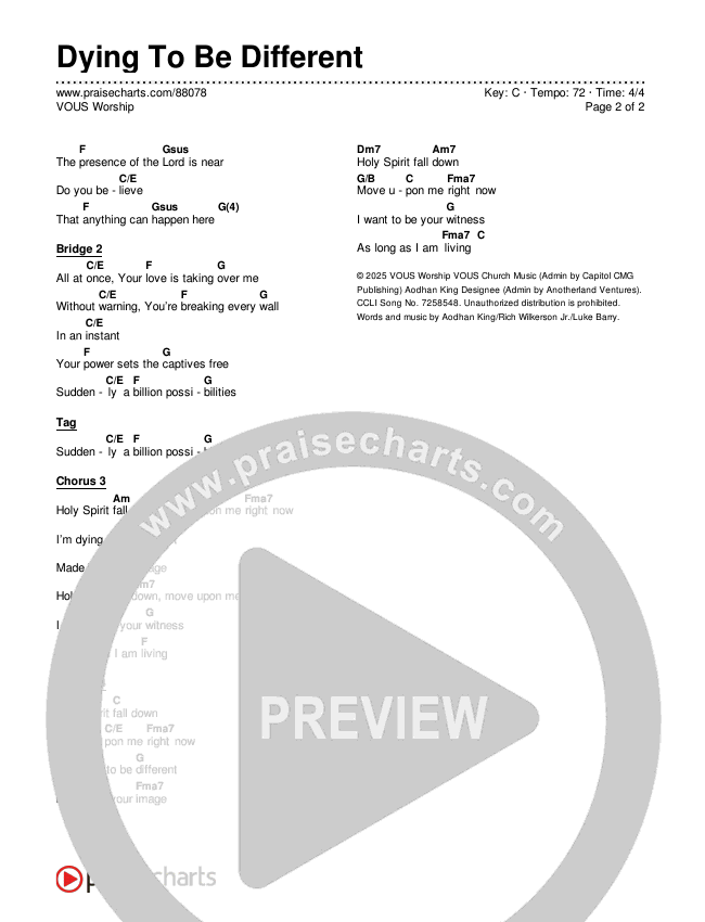 Dying To Be Different Chords & Lyrics (VOUS Worship)
