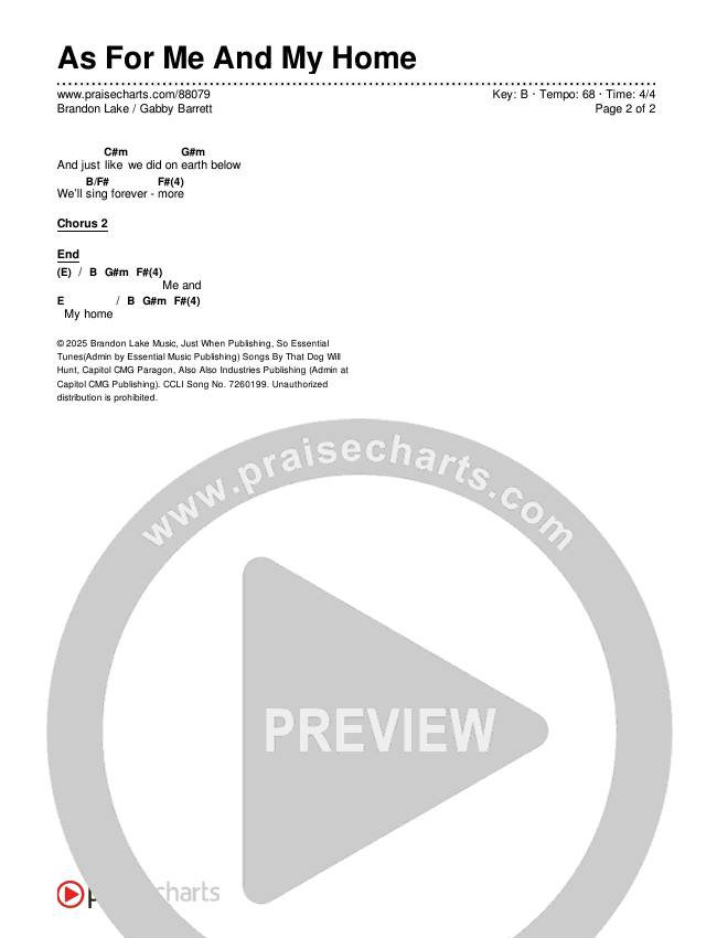 As For Me And My Home Chords & Lyrics (Brandon Lake / Gabby Barrett)