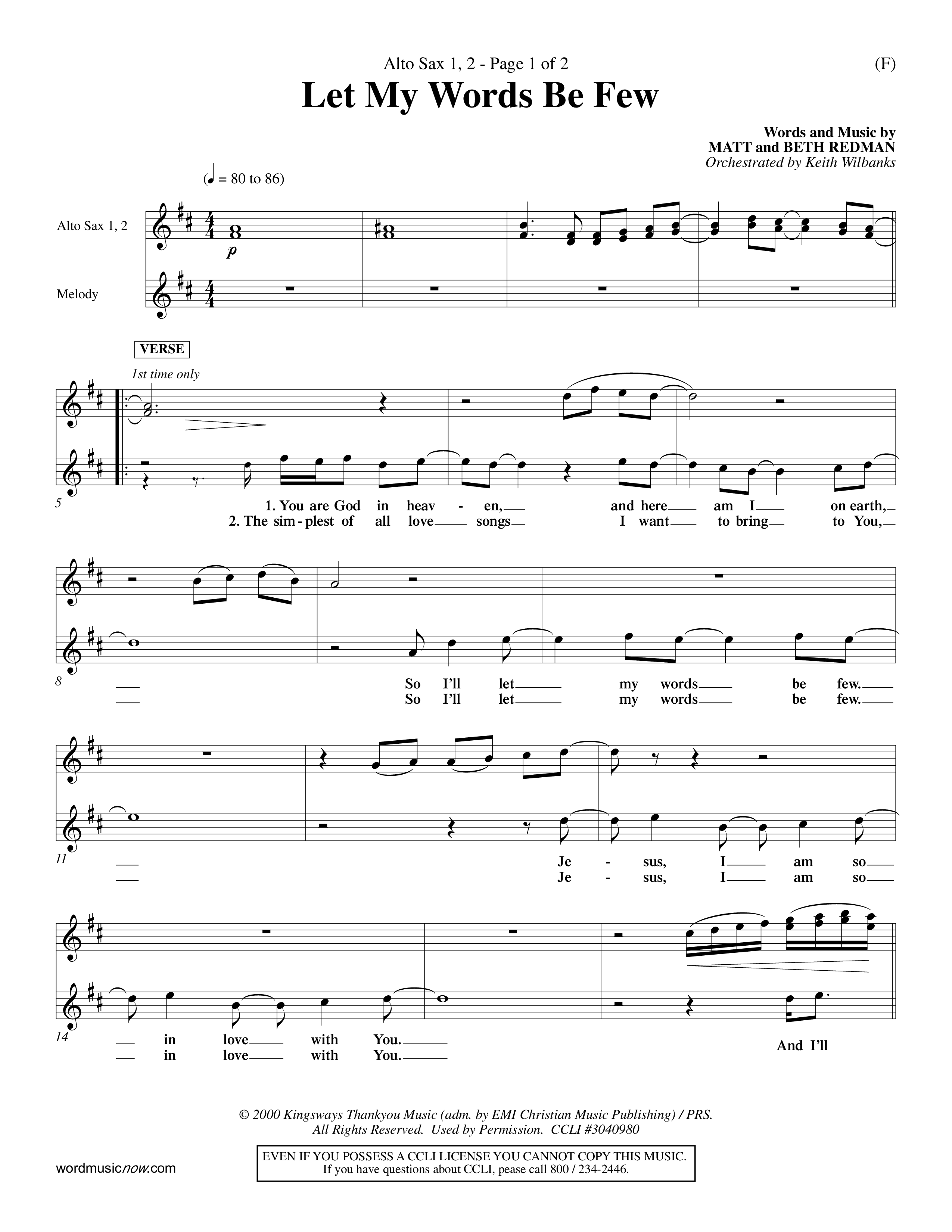 Let My Words Be Few (Choral Anthem SATB) Alto Sax 1/2 (Word Music Choral / Orch. Keith Wilbanks)