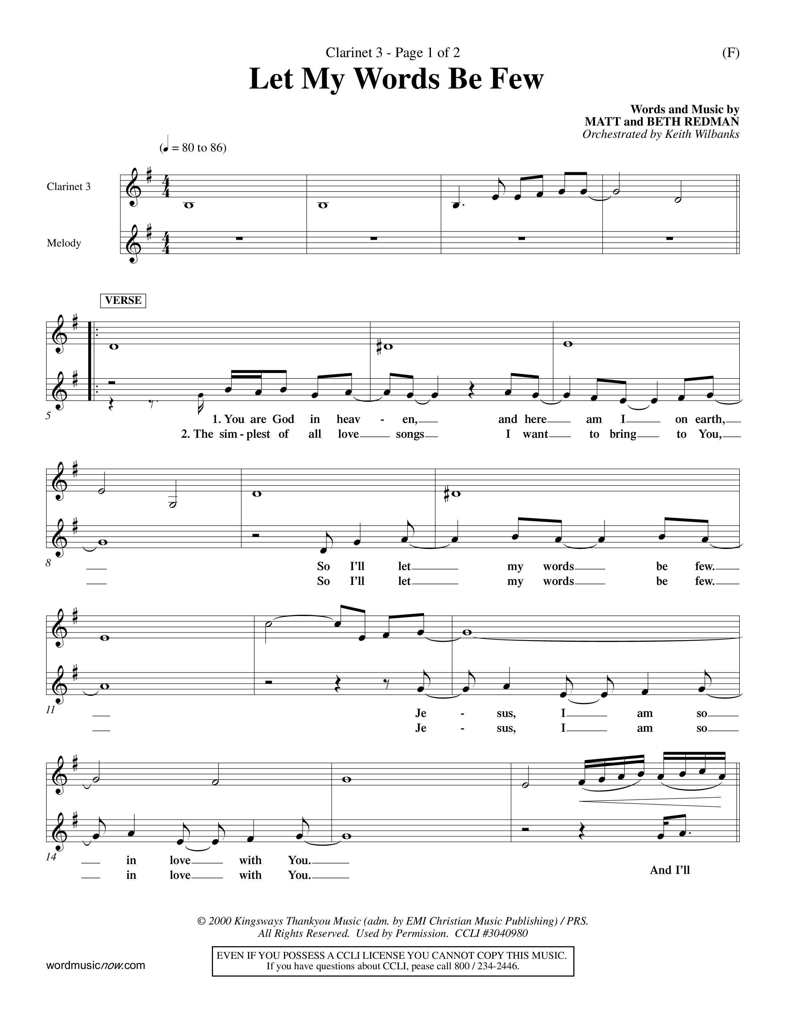 Let My Words Be Few (Choral Anthem SATB) Clarinet 3 (Word Music Choral / Orch. Keith Wilbanks)