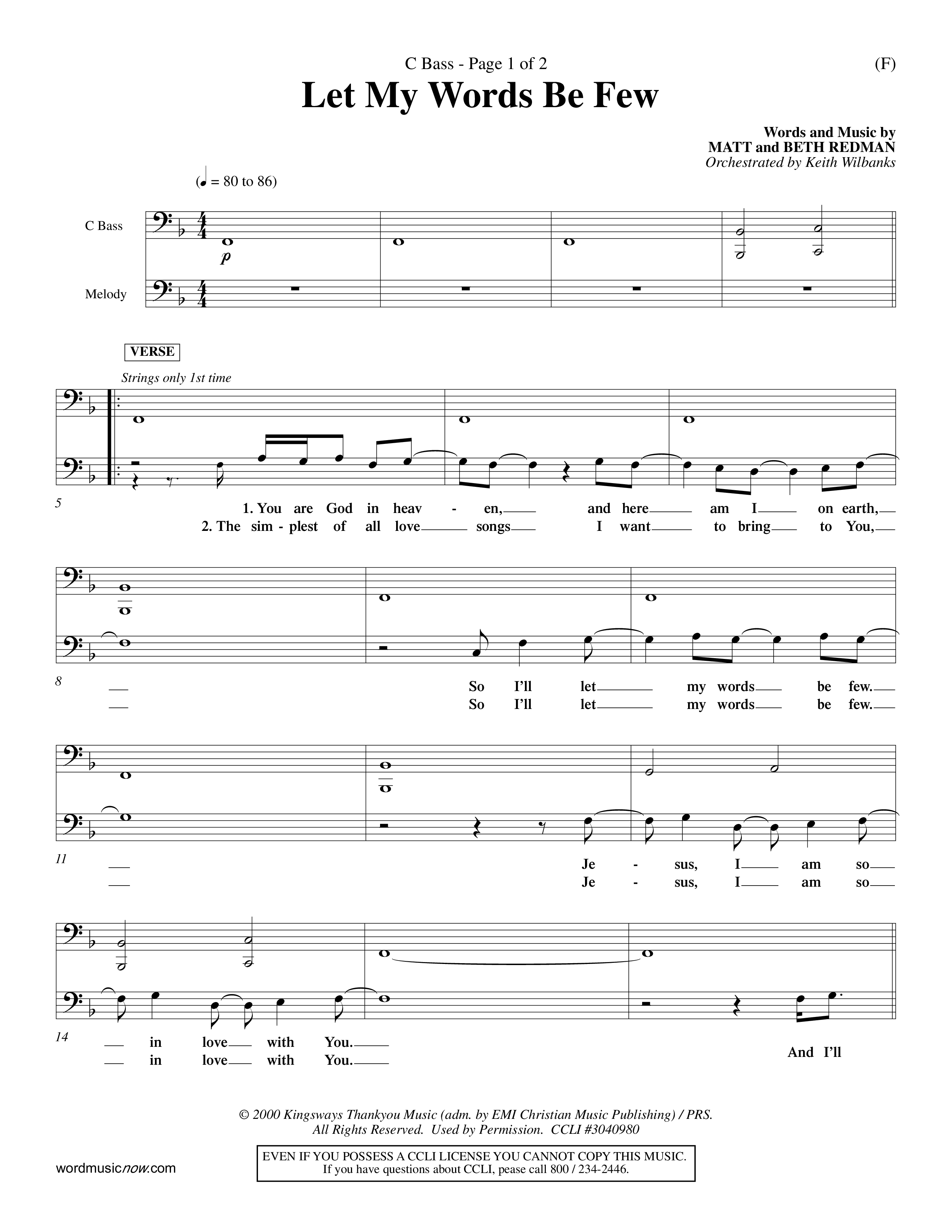 Let My Words Be Few (Choral Anthem SATB) Contrabass (Word Music Choral / Orch. Keith Wilbanks)