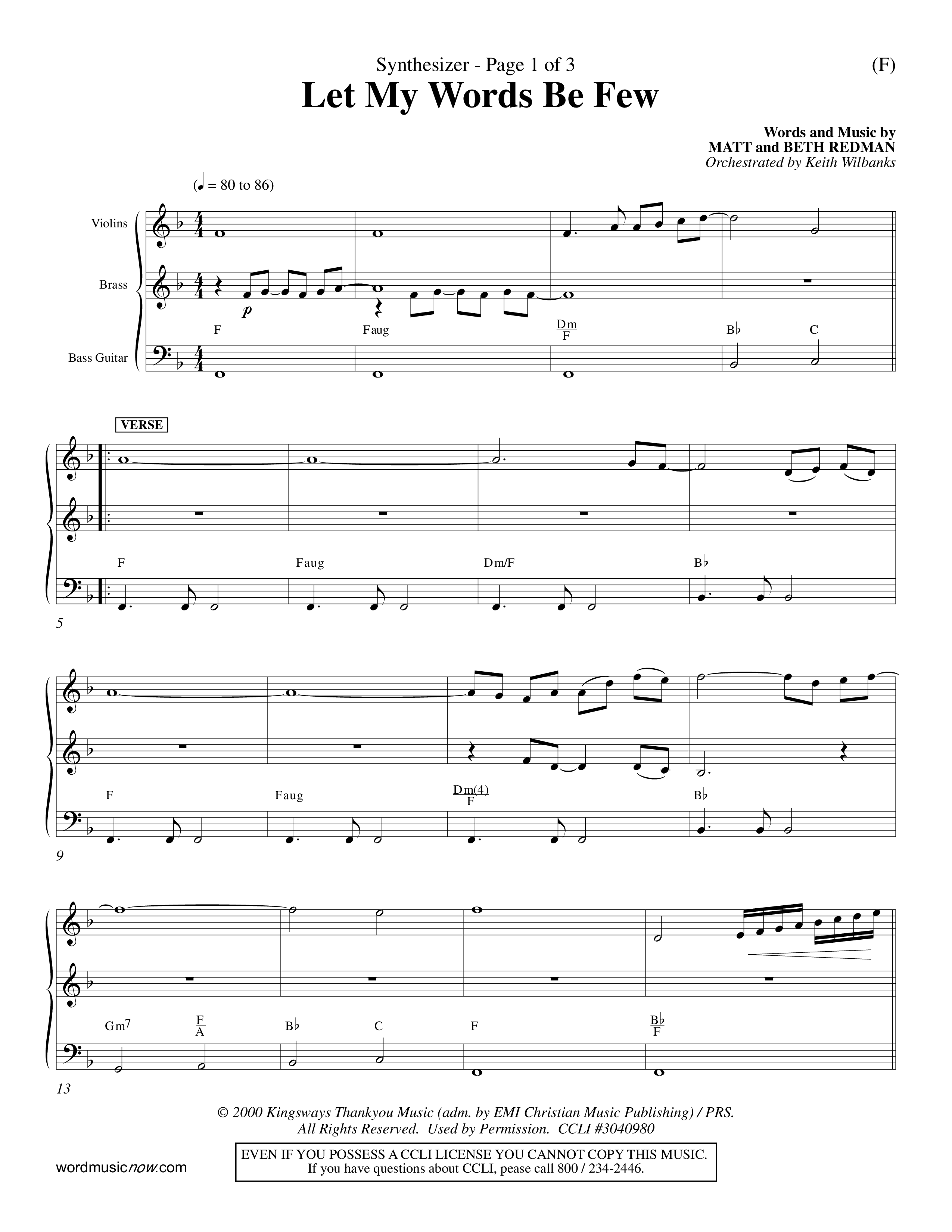Let My Words Be Few (Choral Anthem SATB) Synth (Word Music Choral / Orch. Keith Wilbanks)