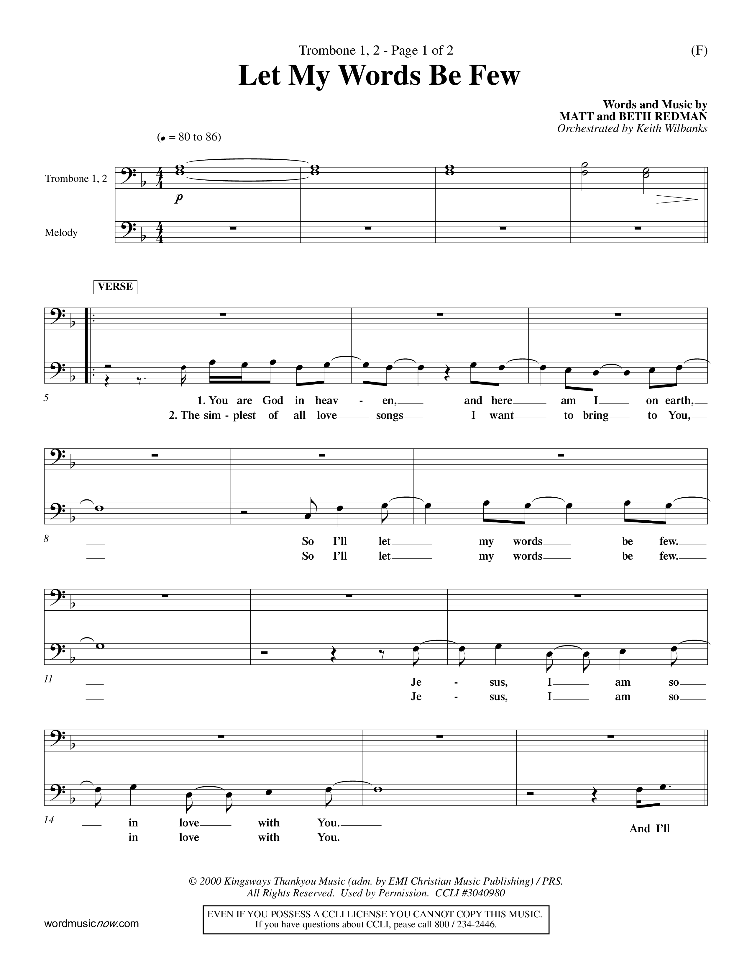 Let My Words Be Few (Choral Anthem SATB) Trombone 1/2 (Word Music Choral / Orch. Keith Wilbanks)