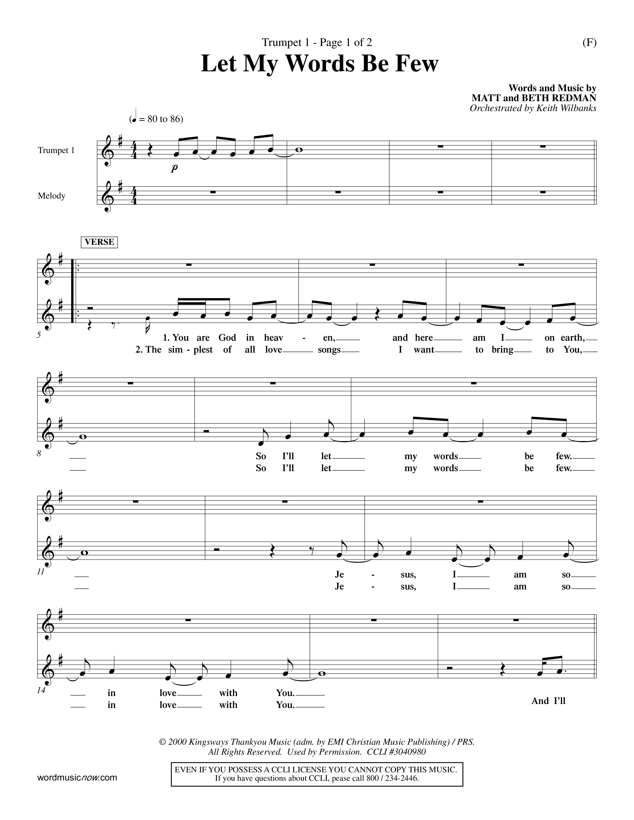 Let My Words Be Few (Choral Anthem SATB) Trumpet 1 (Word Music Choral / Orch. Keith Wilbanks)