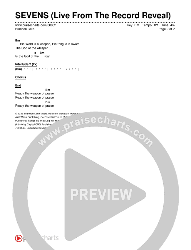 SEVENS (Live From The Record Reveal) Chords & Lyrics (Brandon Lake)