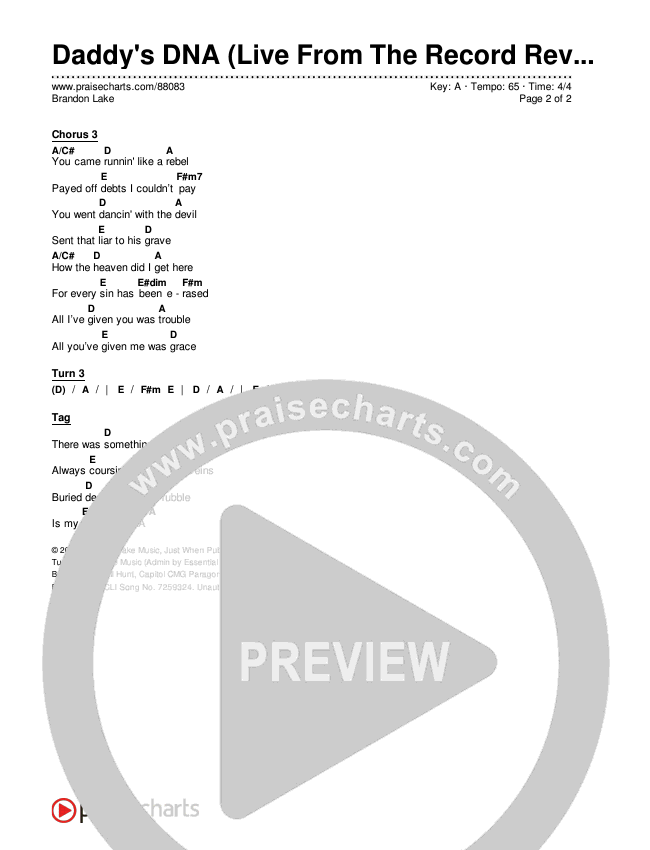 Daddy's DNA (Live From The Record Reveal) Chords & Lyrics (Brandon Lake)