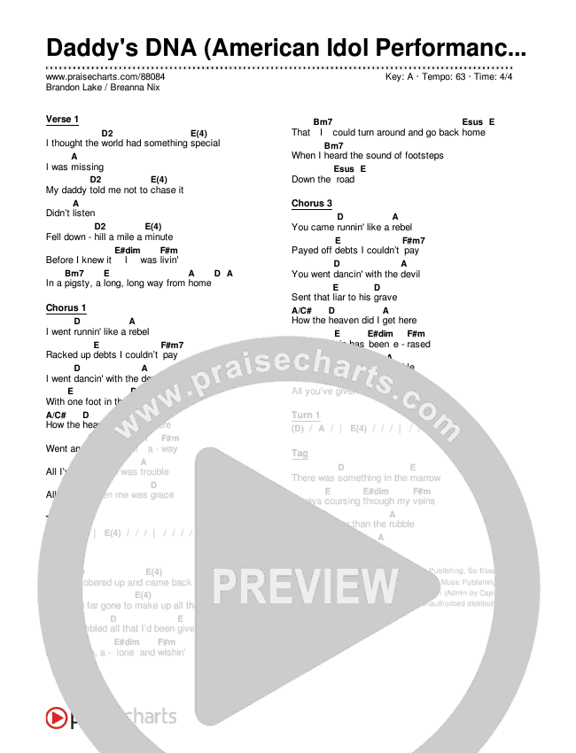 Daddy's DNA (American Idol Performance) Chords & Lyrics (Brandon Lake / Breanna Nix)
