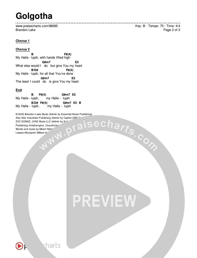 Golgotha Chords & Lyrics (Brandon Lake)
