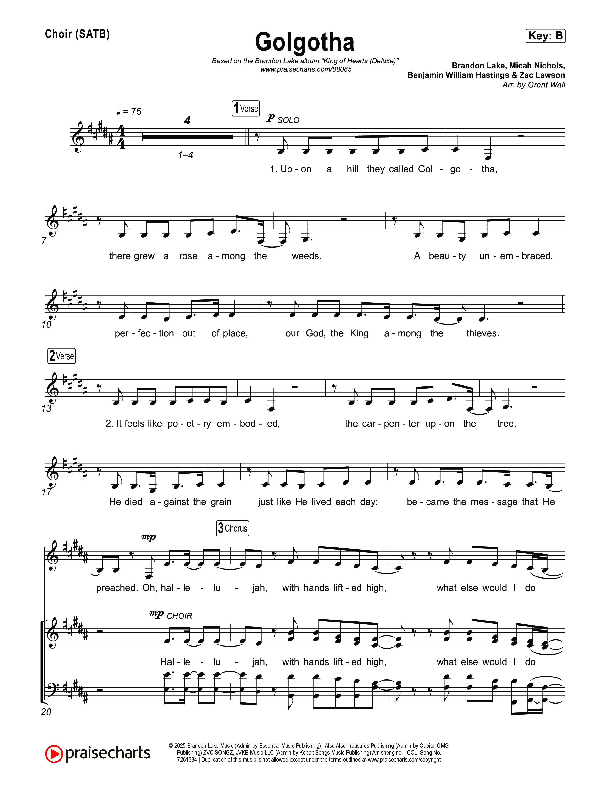 Golgotha Choir Sheet (SATB) (Brandon Lake)