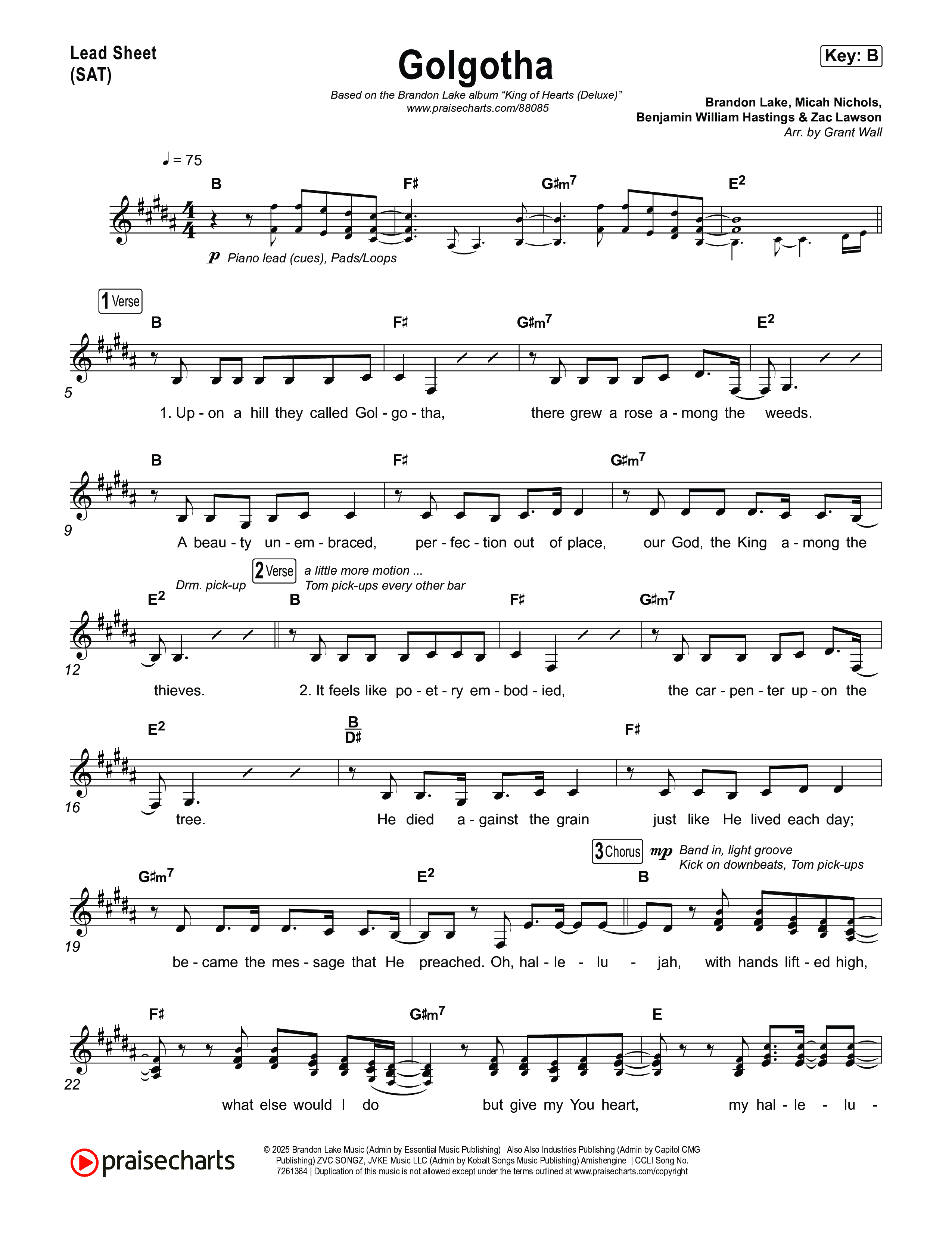 Golgotha Lead Sheet (SAT) (Brandon Lake)