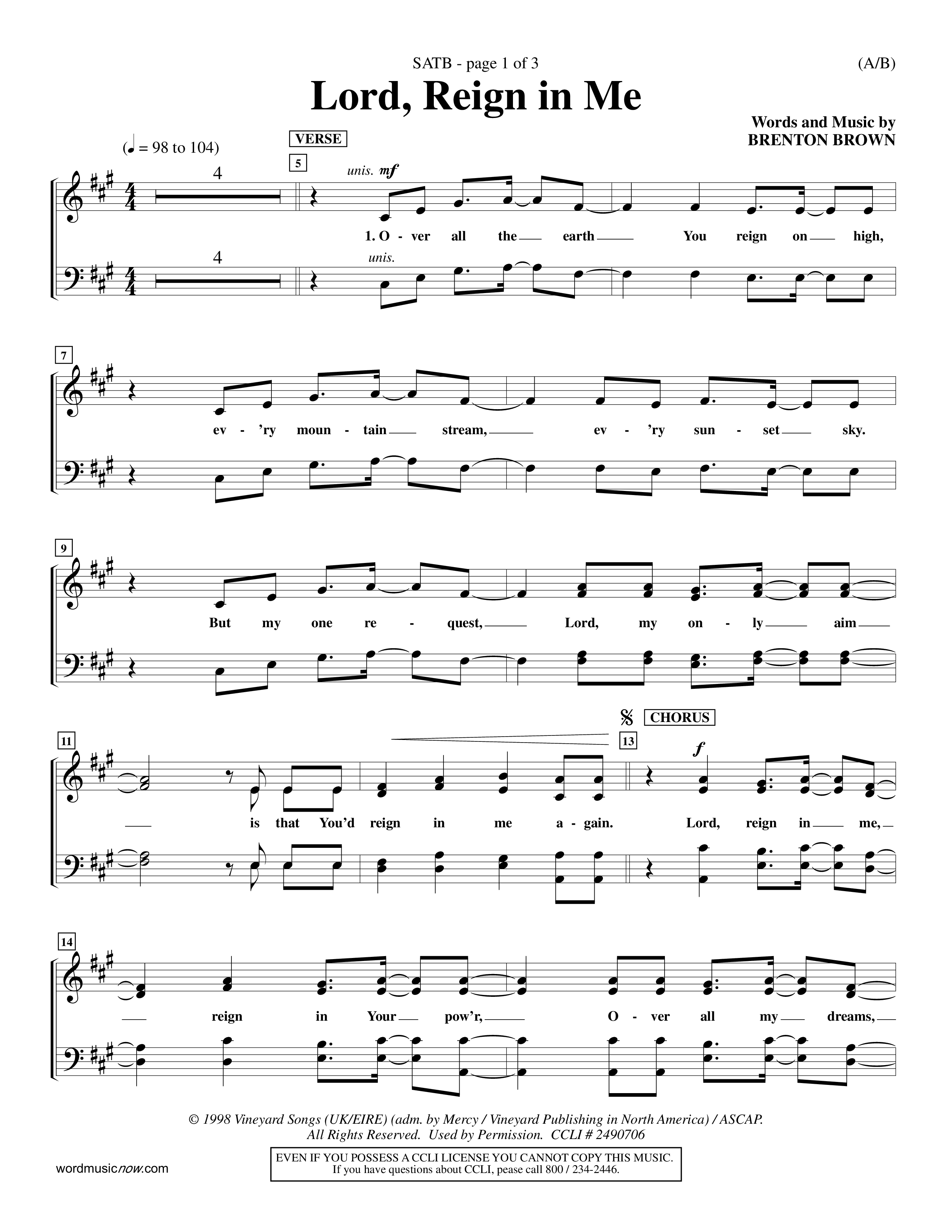 Lord Reign In Me (Choral Anthem SATB) Choir Sheet (SATB) (Word Music Choral / Orch. Keith Wilbanks)