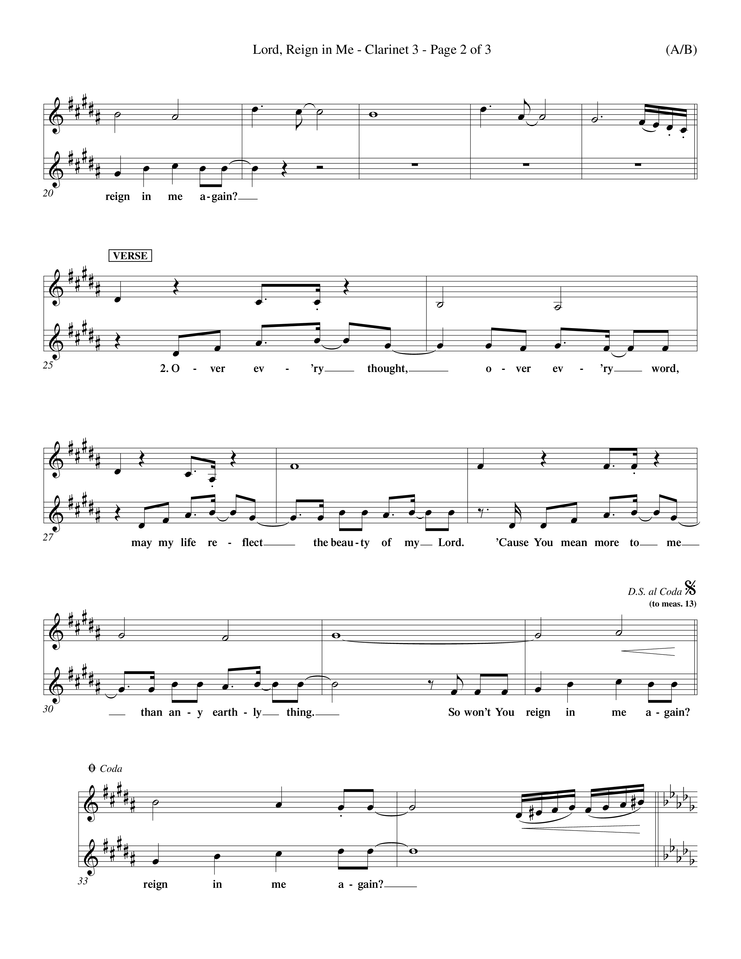 Lord Reign In Me (Choral Anthem SATB) Clarinet 3 (Word Music Choral / Orch. Keith Wilbanks)
