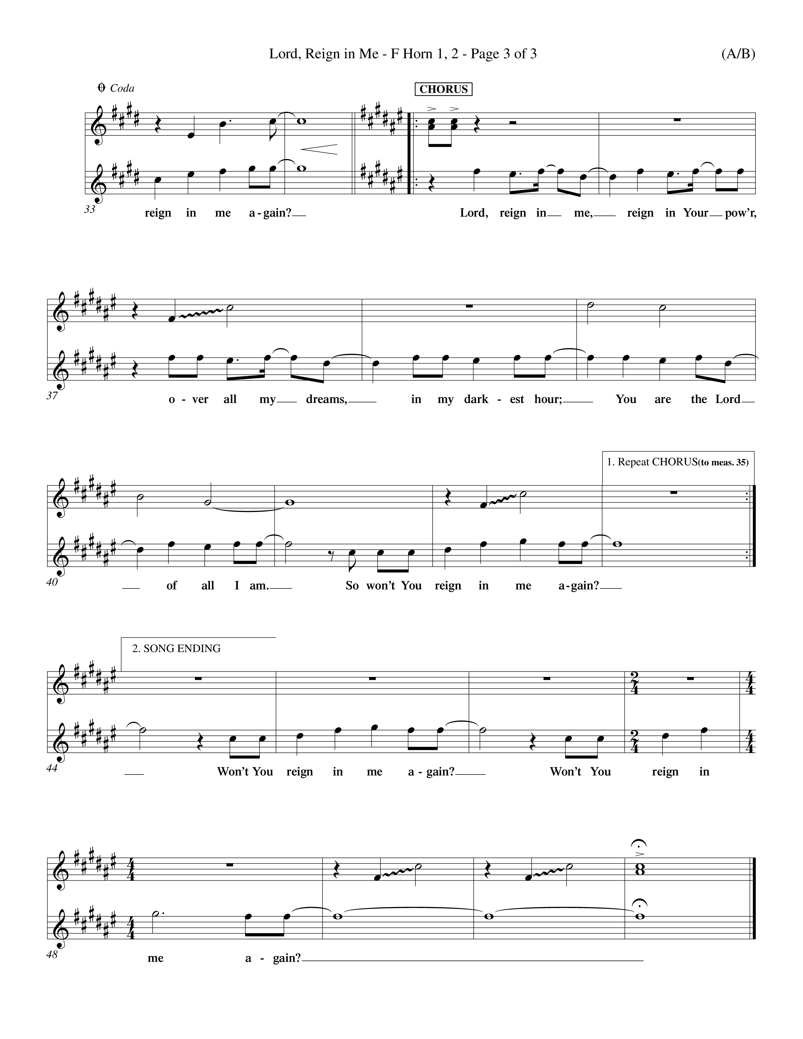 Lord Reign In Me (Choral Anthem SATB) French Horn (Word Music Choral / Orch. Keith Wilbanks)