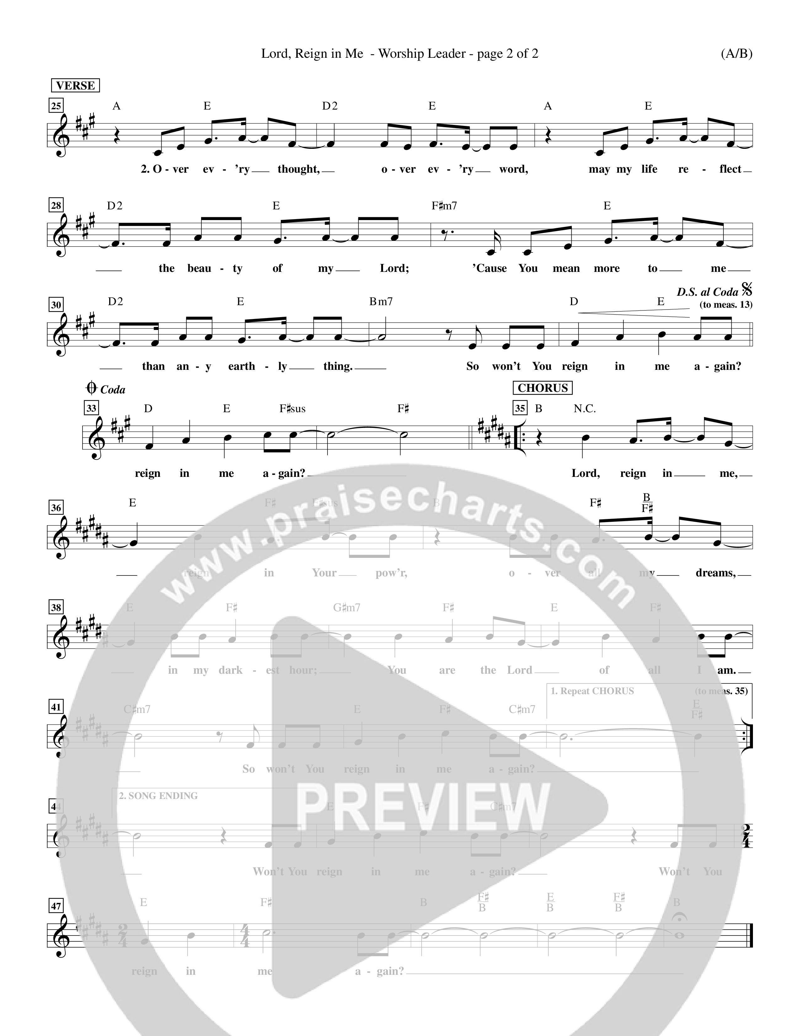 Lord Reign In Me (Choral Anthem SATB) Lead Sheet (Mel) (Word Music Choral / Orch. Keith Wilbanks)