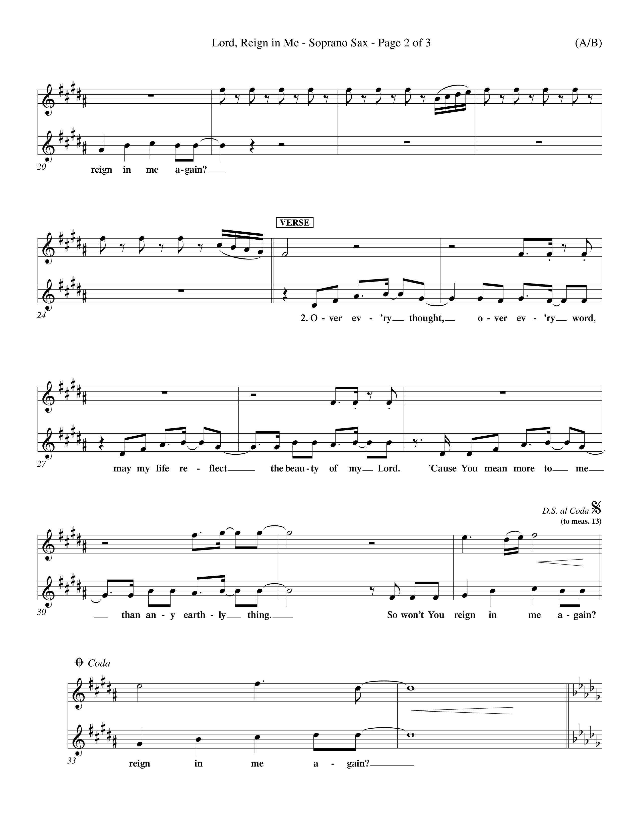 Lord Reign In Me (Choral Anthem SATB) Saxophone (Word Music Choral / Orch. Keith Wilbanks)