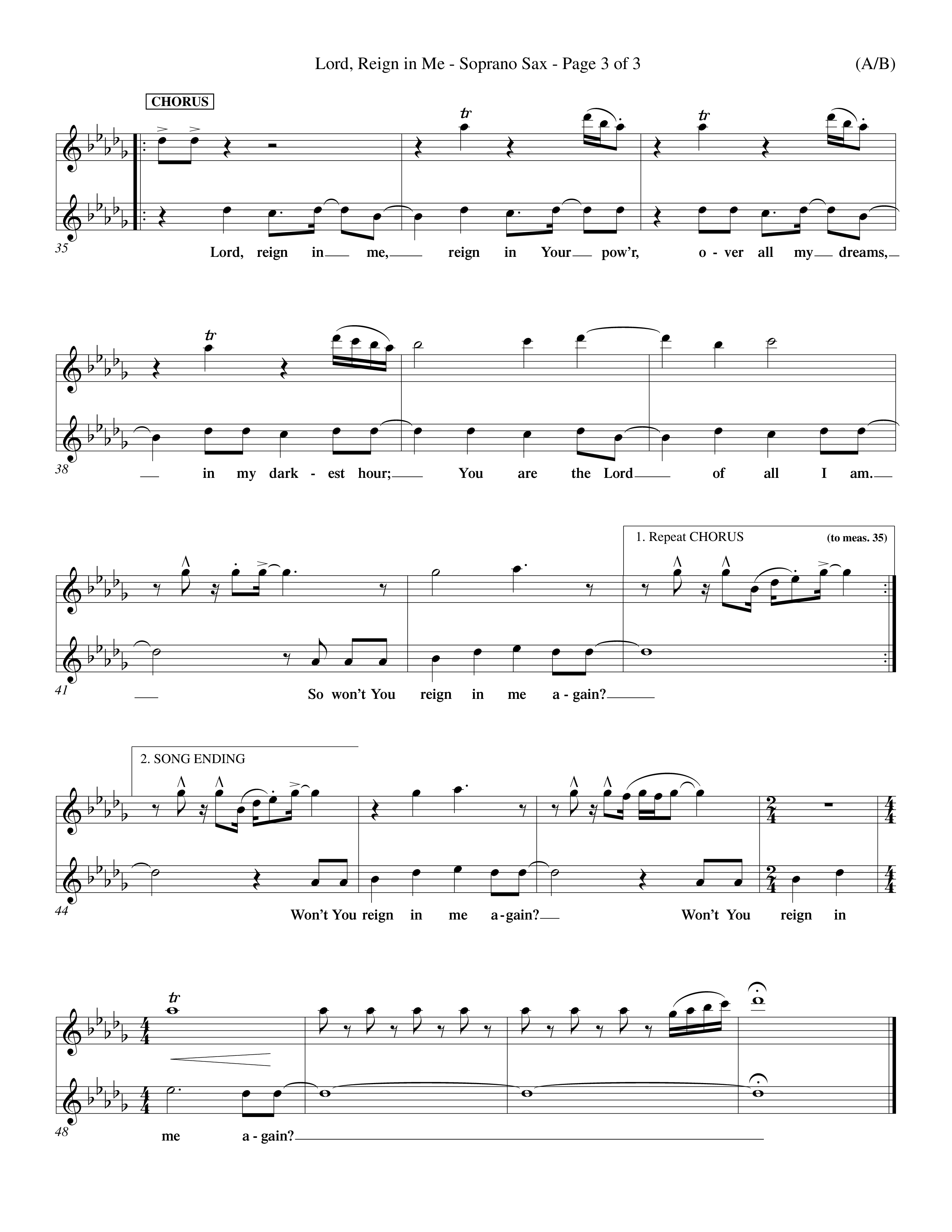 Lord Reign In Me (Choral Anthem SATB) Saxophone (Word Music Choral / Orch. Keith Wilbanks)