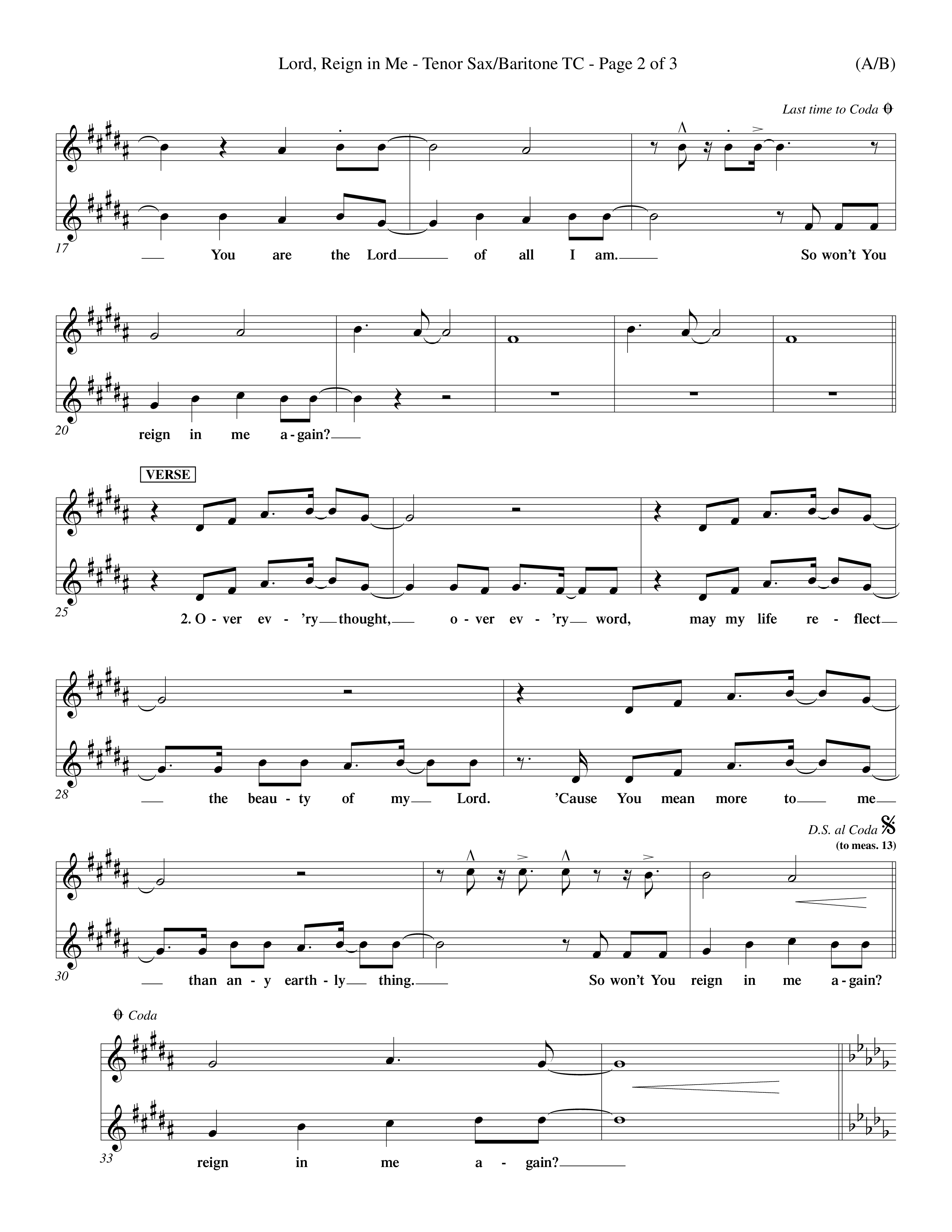 Lord Reign In Me (Choral Anthem SATB) Tenor Sax/Baritone T.C. (Word Music Choral / Orch. Keith Wilbanks)