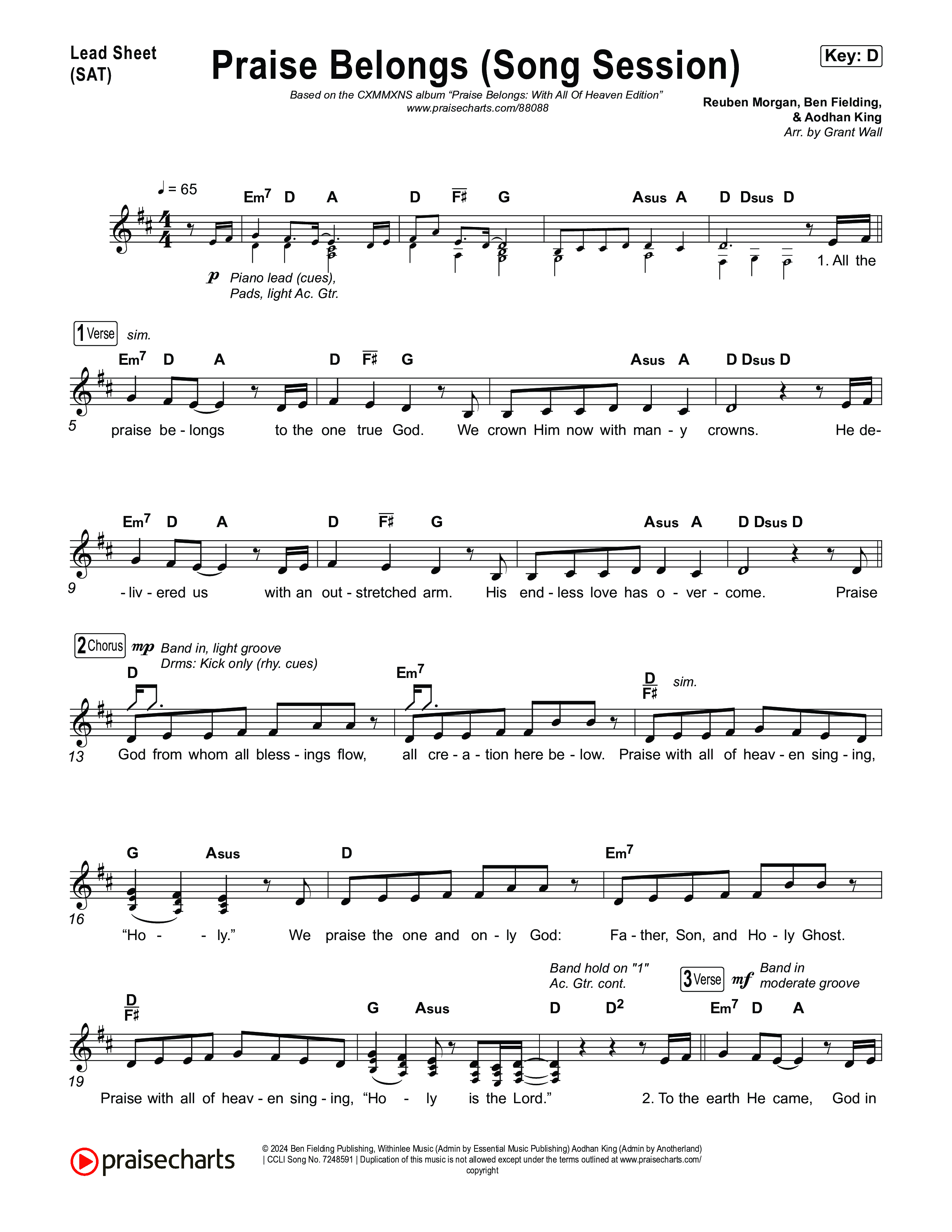 Praise Belongs (Song Session) Lead Sheet (SAT) (CXMMXNS)