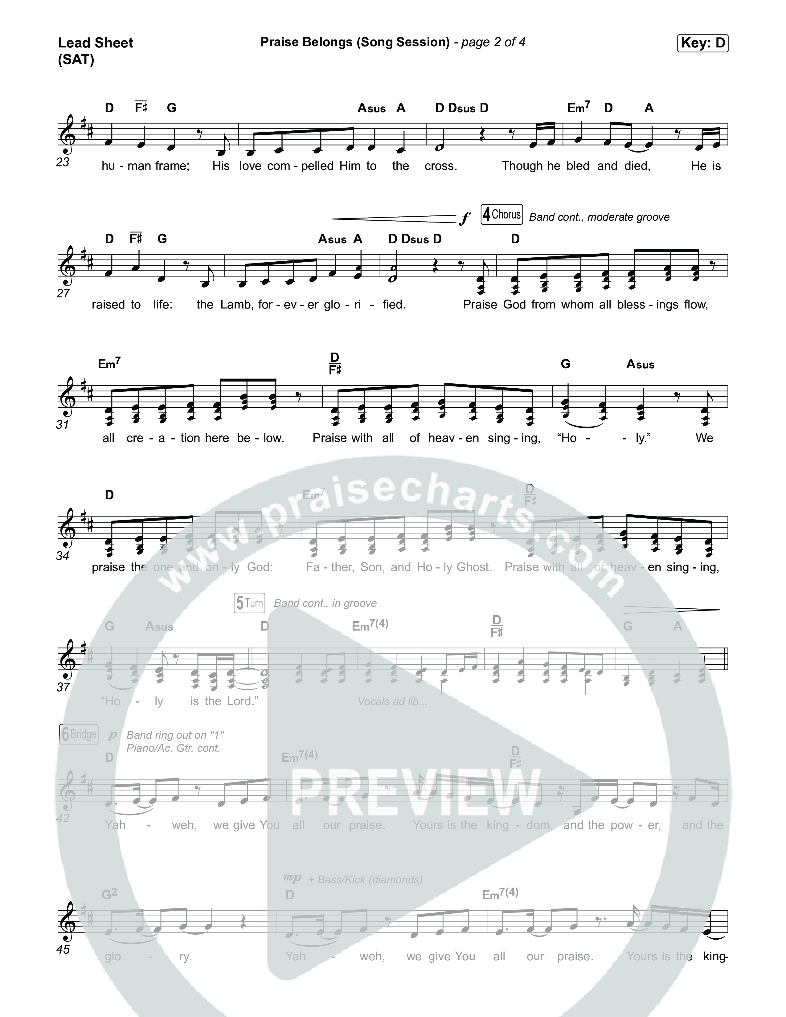 Praise Belongs (Song Session) Lead Sheet (SAT) (CXMMXNS)