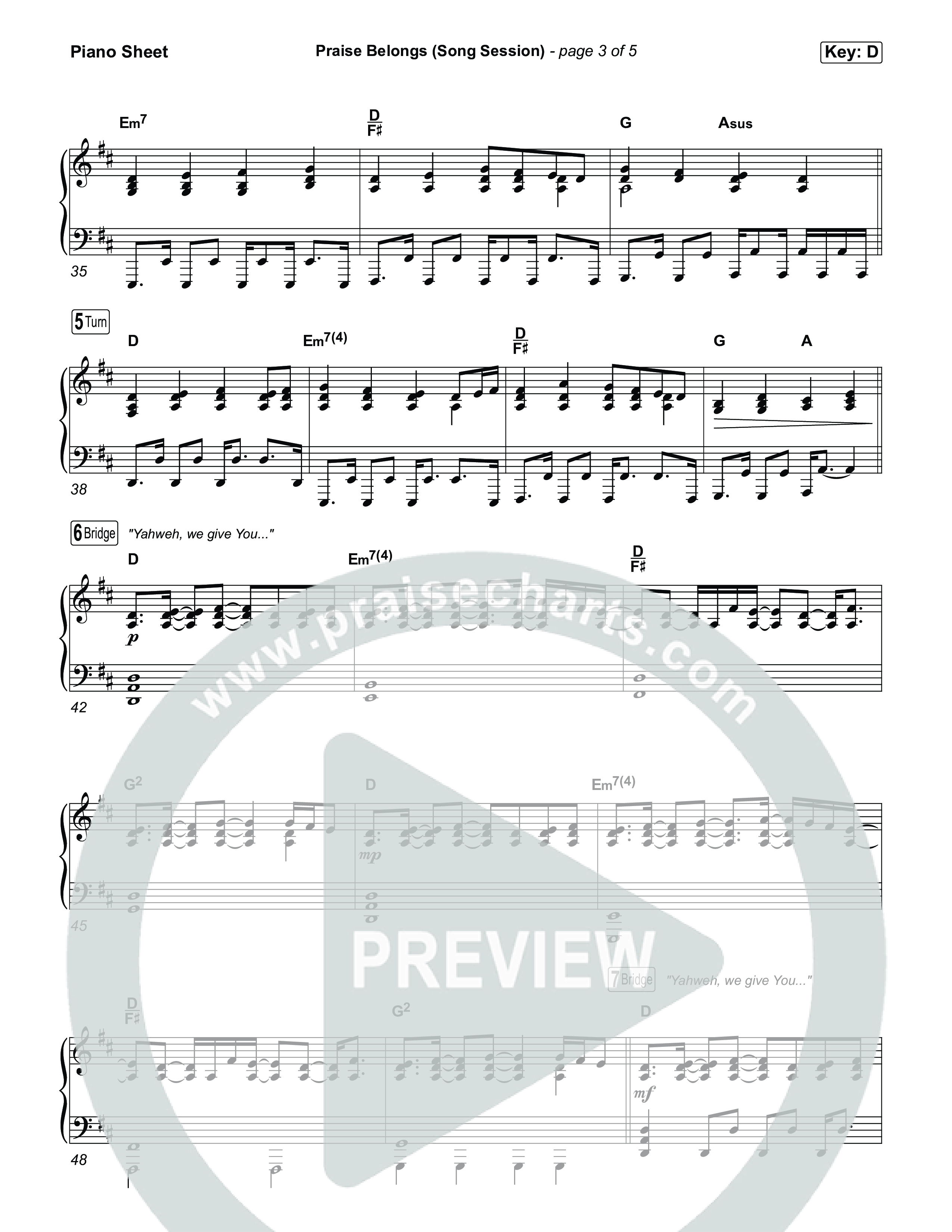 Praise Belongs (Song Session) Piano Sheet (CXMMXNS)