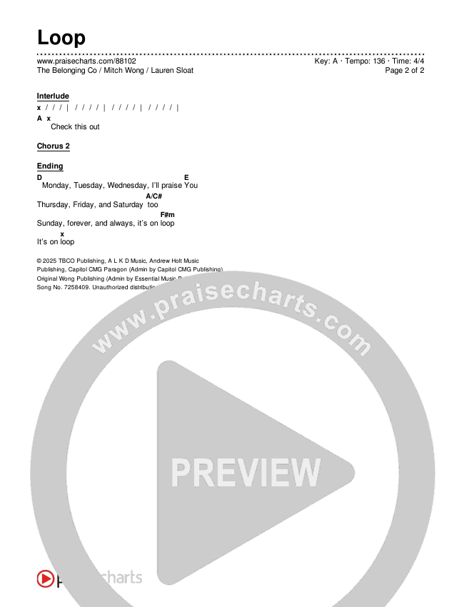 Loop Chords & Lyrics (The Belonging Co / Mitch Wong / Lauren Sloat)
