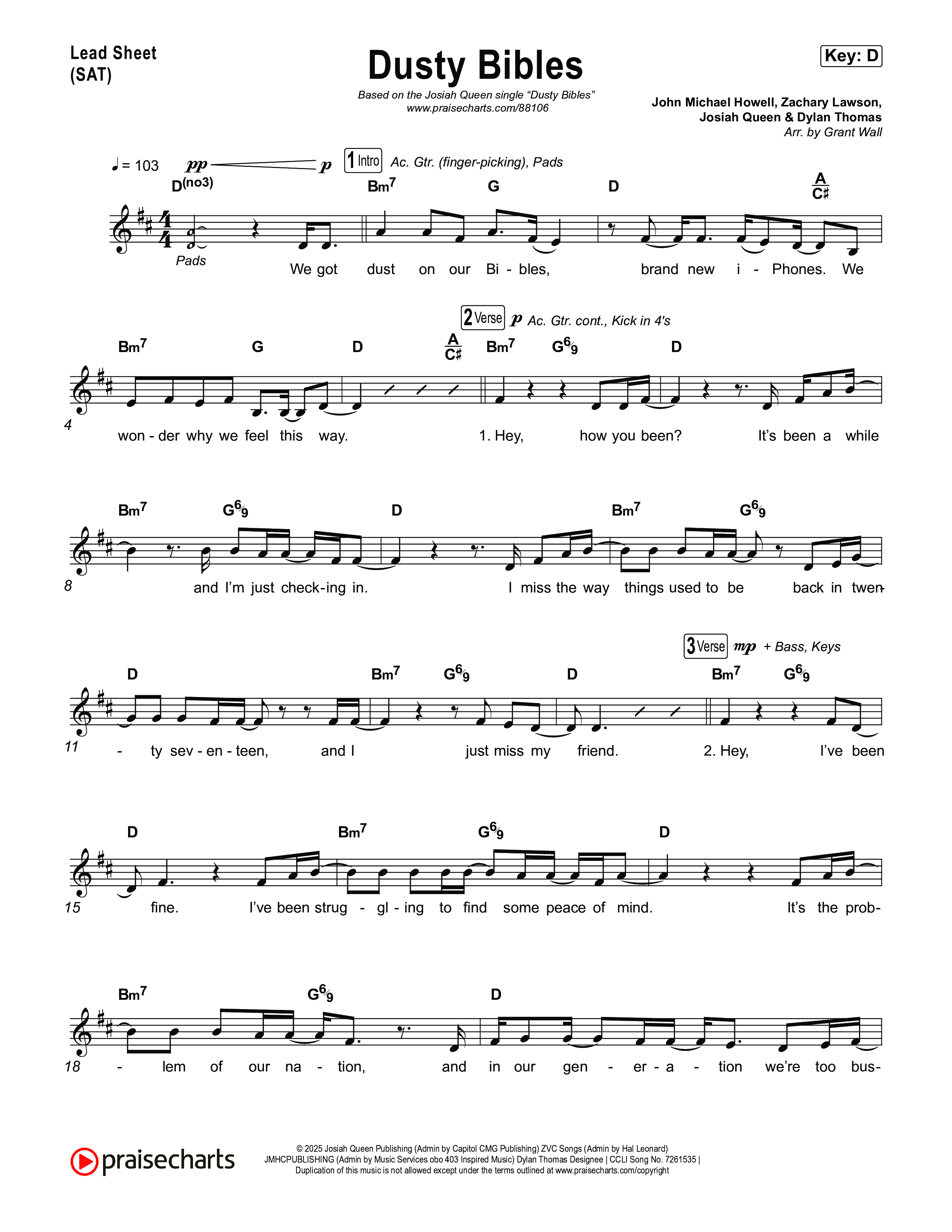 Dusty Bibles Lead Sheet (SAT) (Josiah Queen)