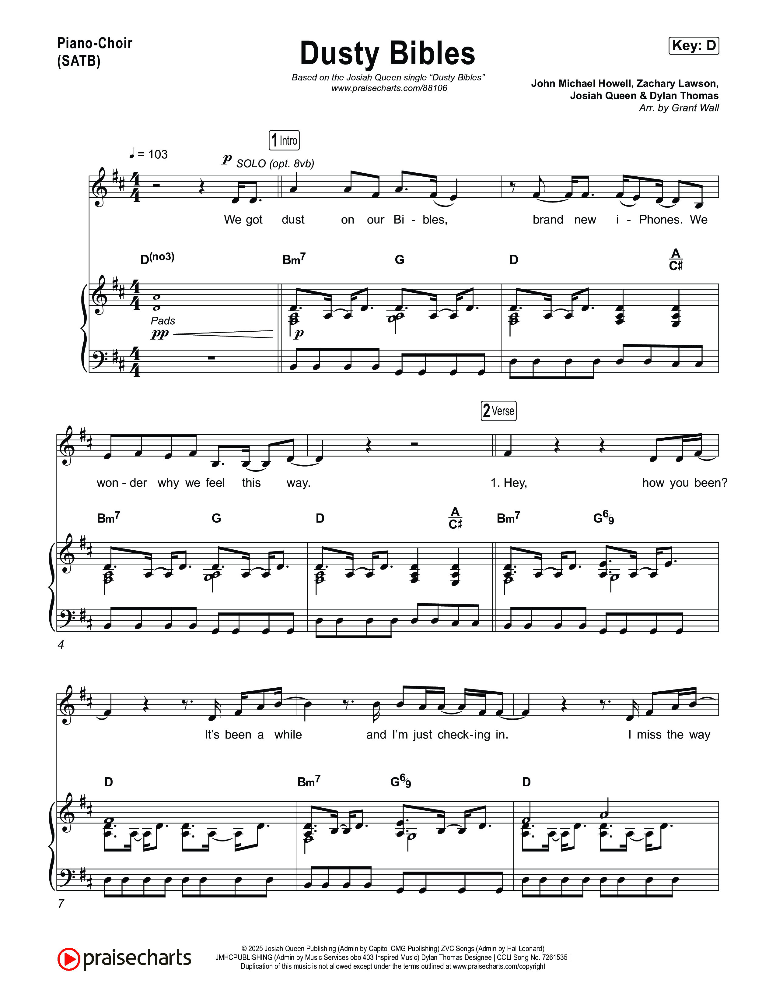 Dusty Bibles Piano/Vocal Pack (Josiah Queen)