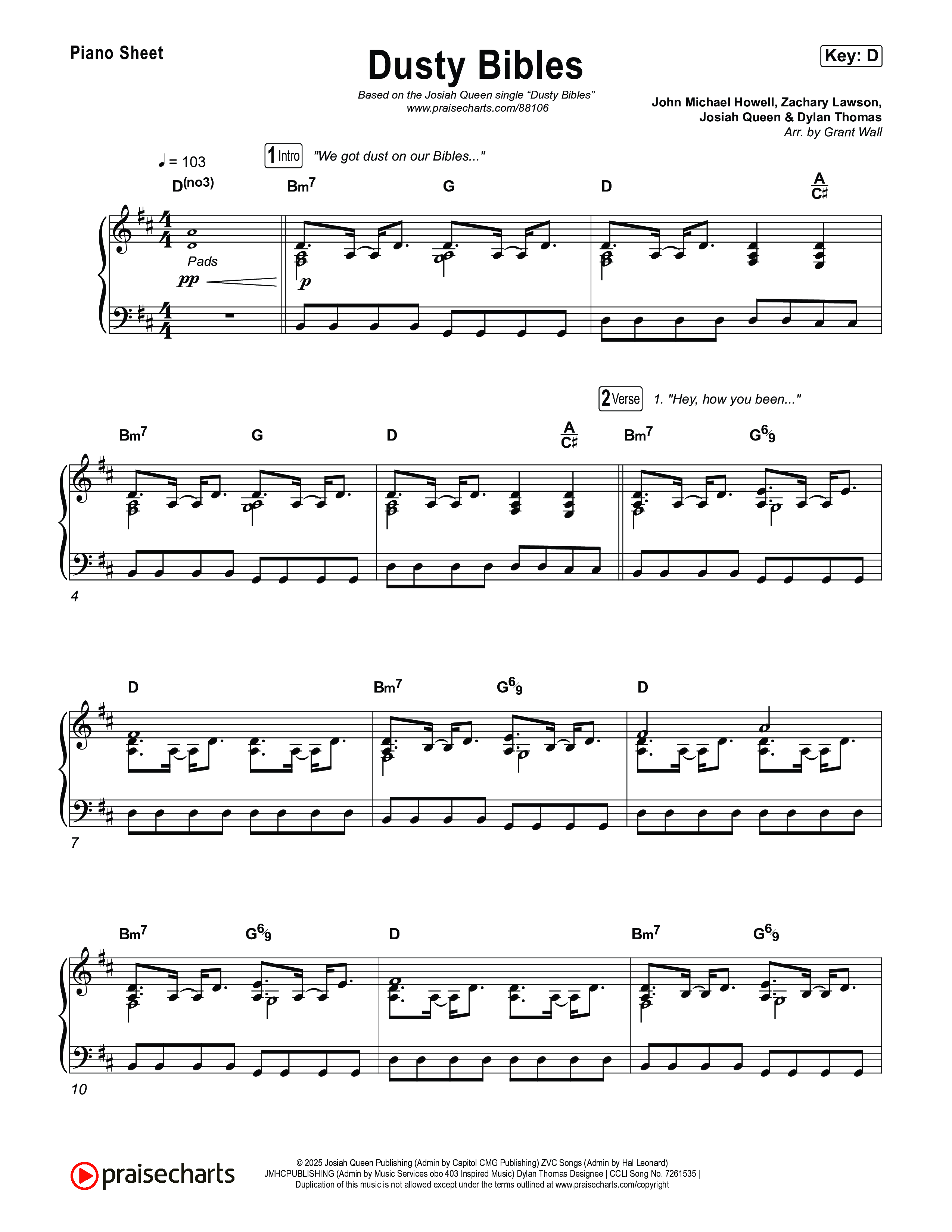 Dusty Bibles Piano Sheet (Josiah Queen)